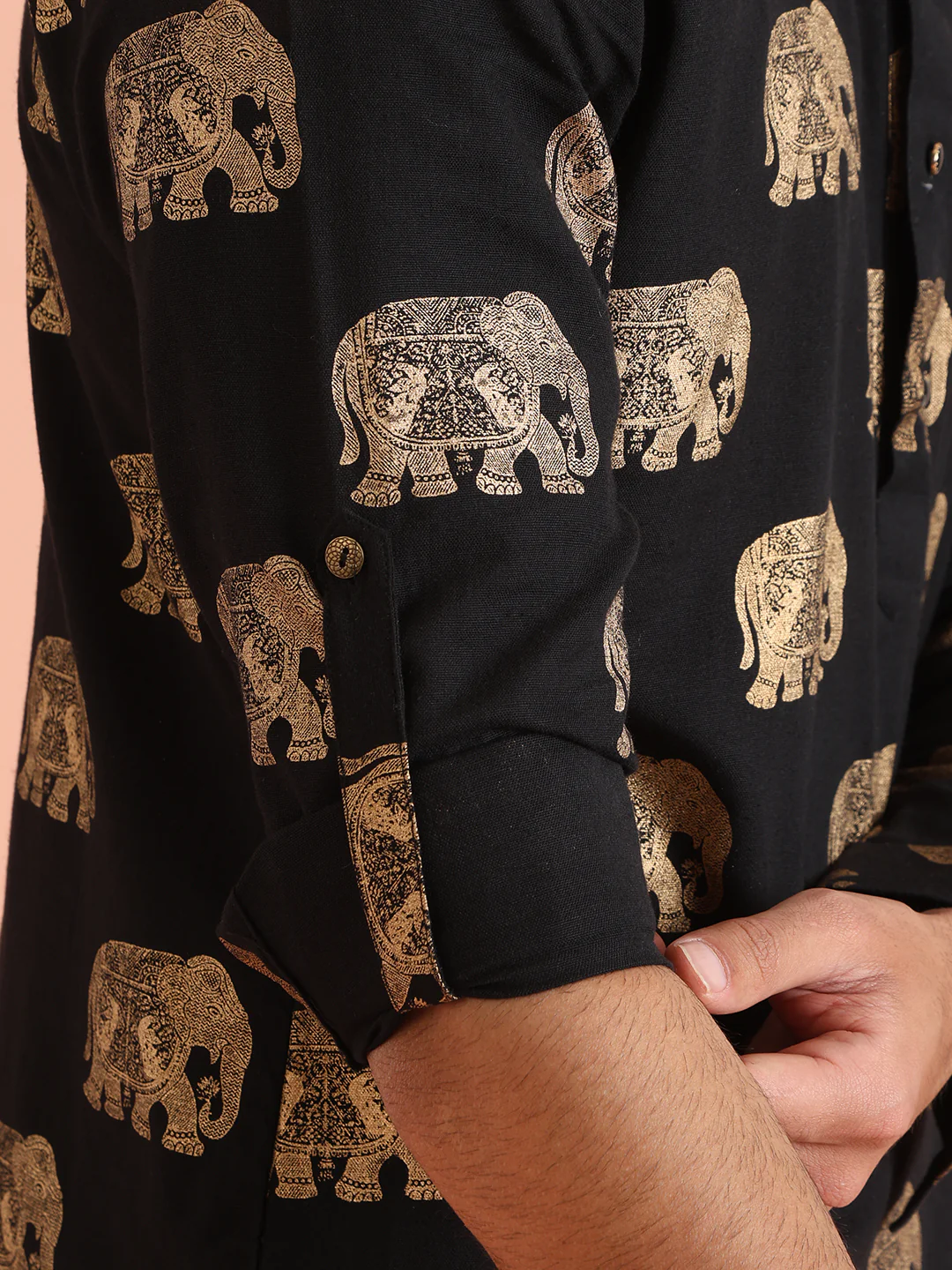 Black Elephant Print Short Kurta - Image 6