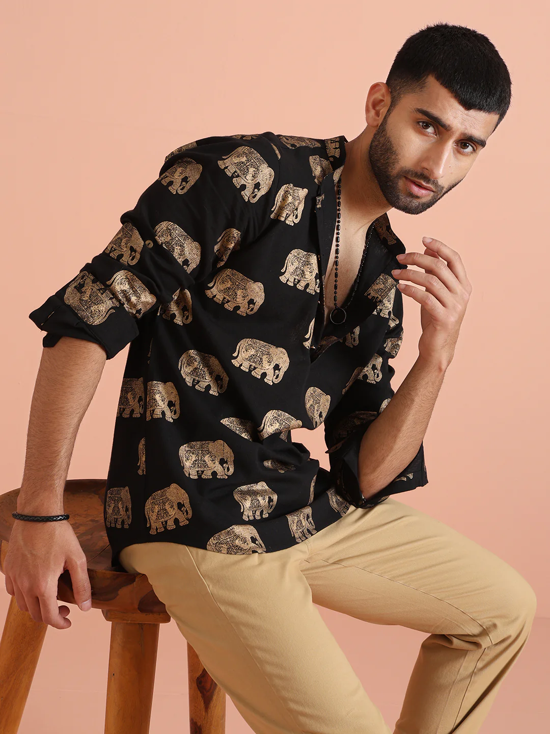 Black Elephant Print Short Kurta - Image 7