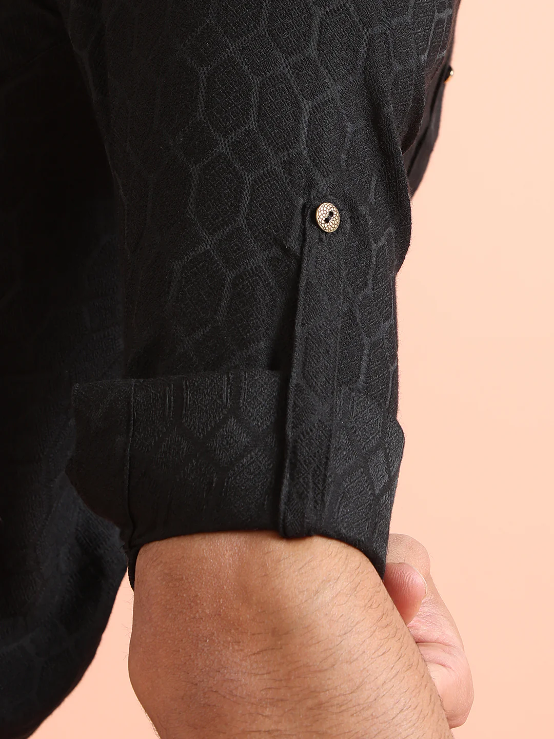 Black Self-Textured Short Kurta - Image 6
