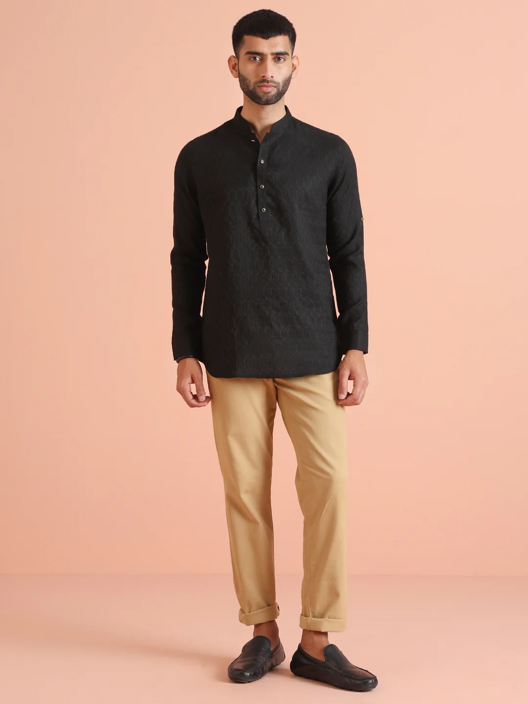 Black Self-Textured Short Kurta - Image 7