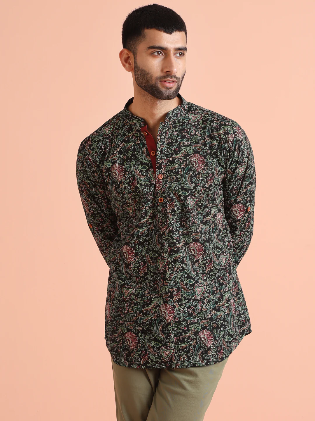 Black Cotton Printed Short Kurta - Image 3