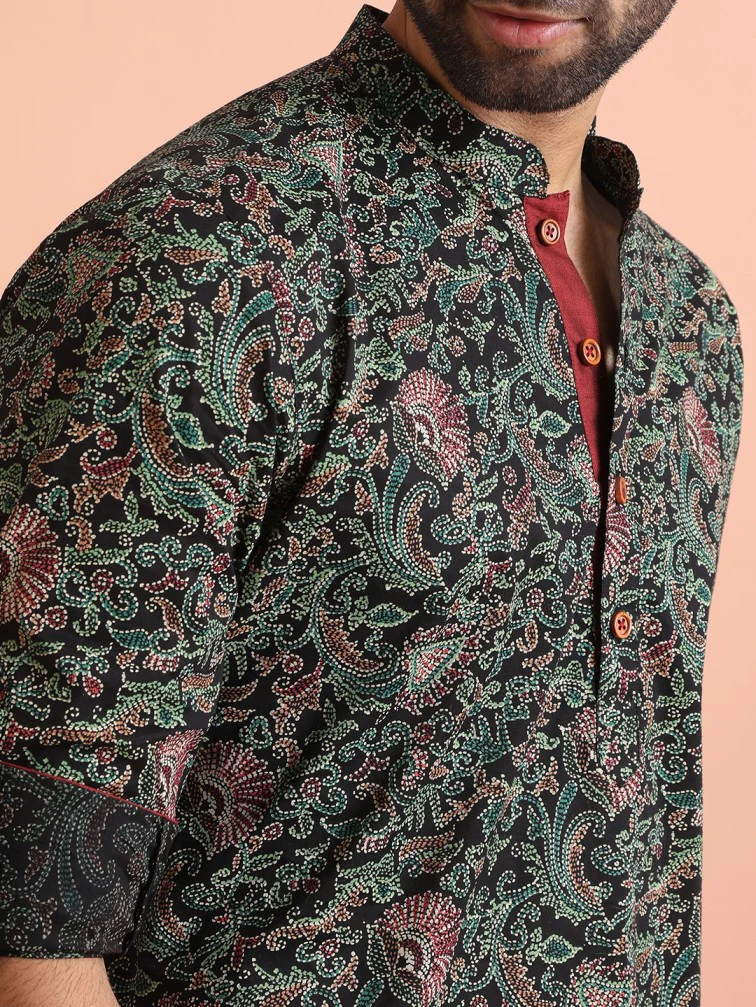 Black Cotton Printed Short Kurta - Image 5