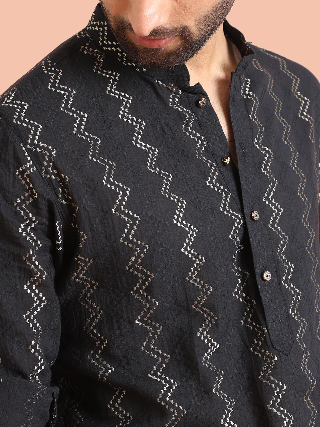 Black Silk Blend Metallic Short Kurta - Image 5