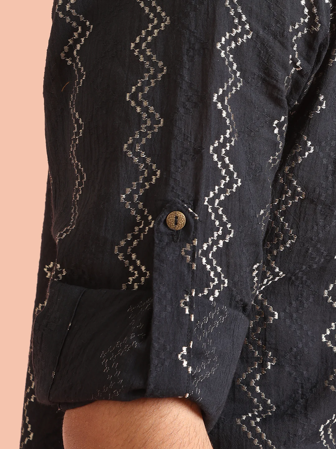 Black Silk Blend Metallic Short Kurta - Image 6