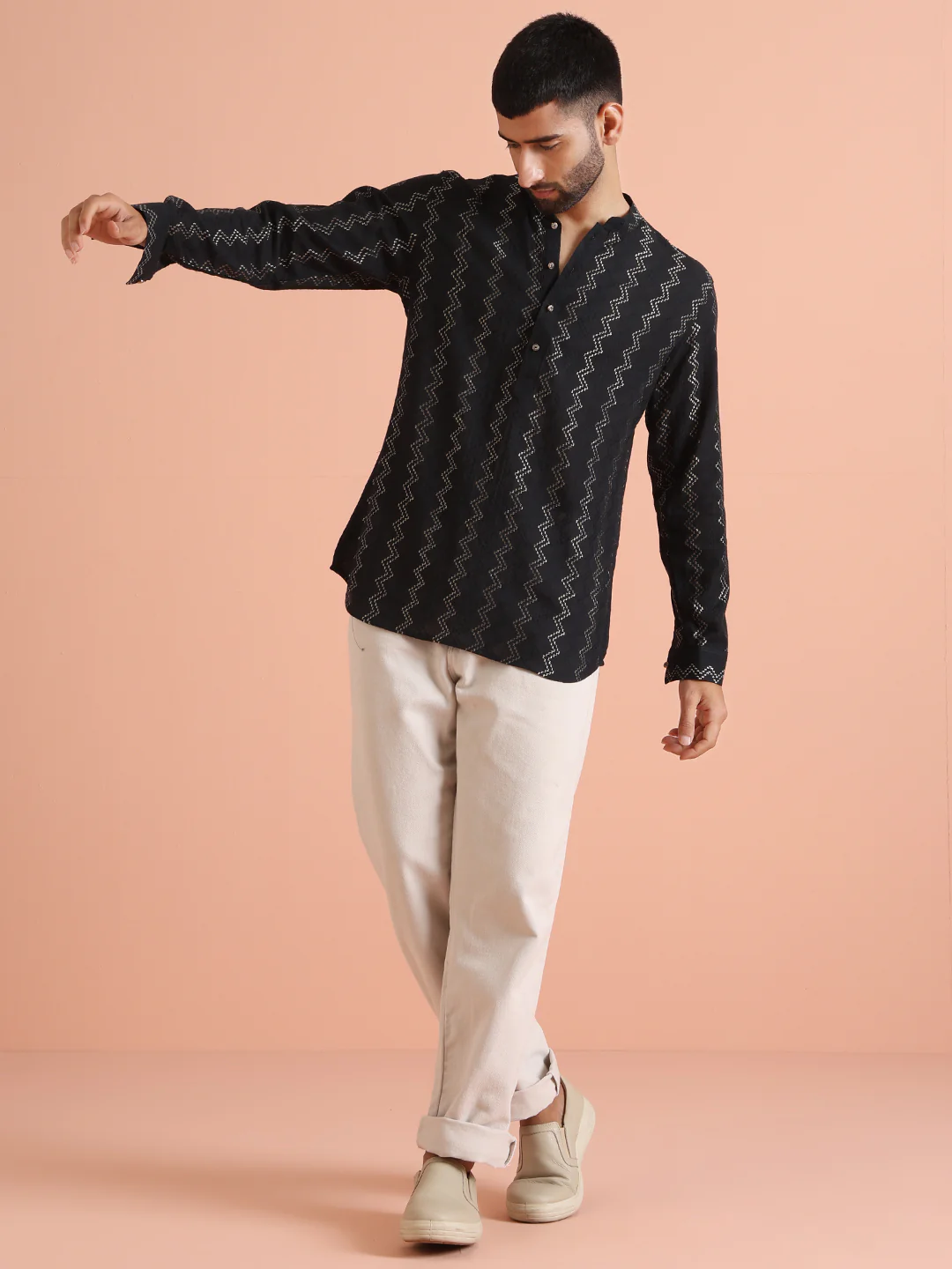 Black Silk Blend Metallic Short Kurta - Image 7