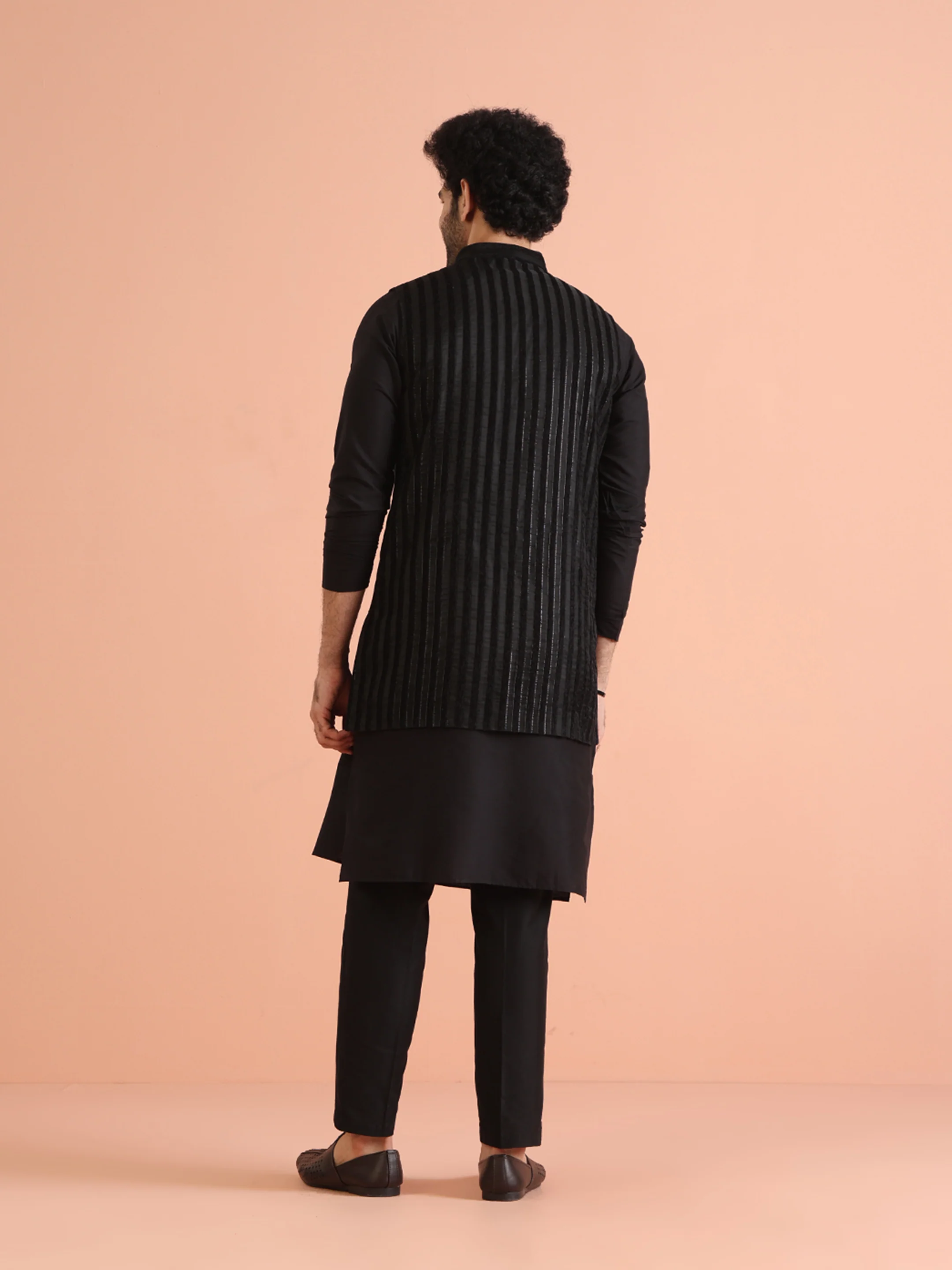 Black Striped Nehru Jacket Kurta Trouser - Image 5