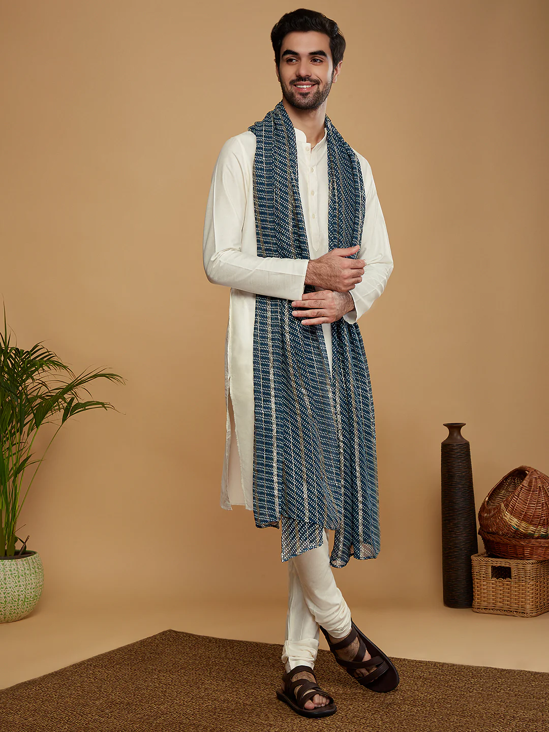 Blue Silk Printed Ethnic Dupatta. - Image 2