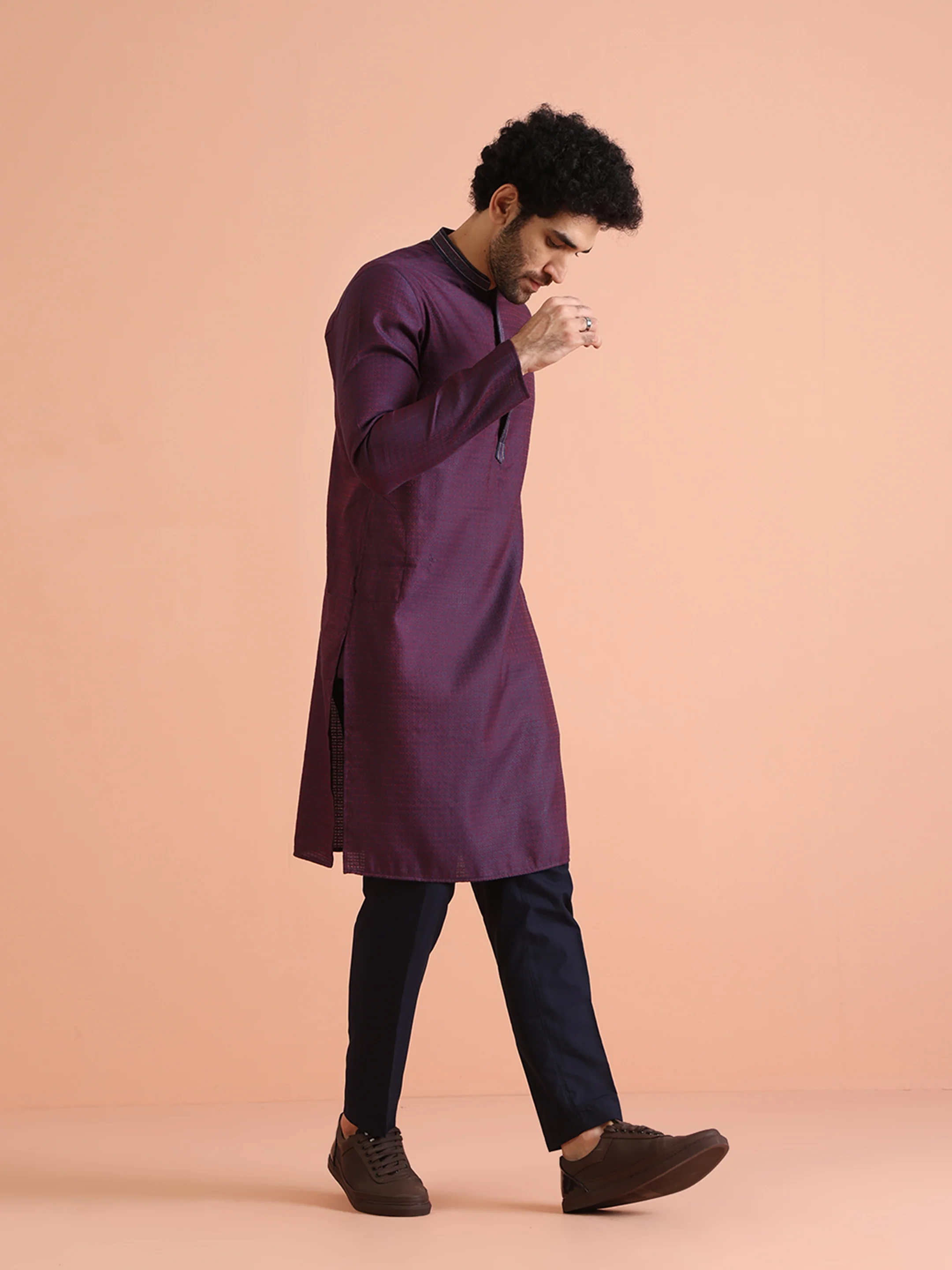 Silk Blend Jacquard Kurta - Image 2
