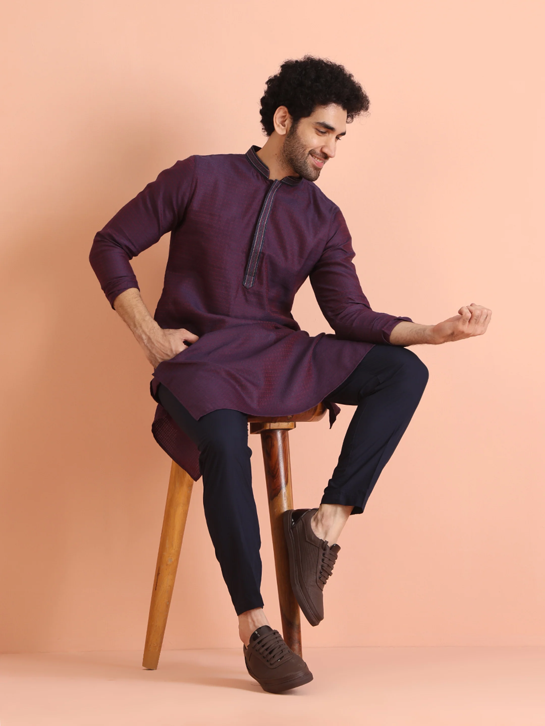 Silk Blend Jacquard Kurta - Image 6