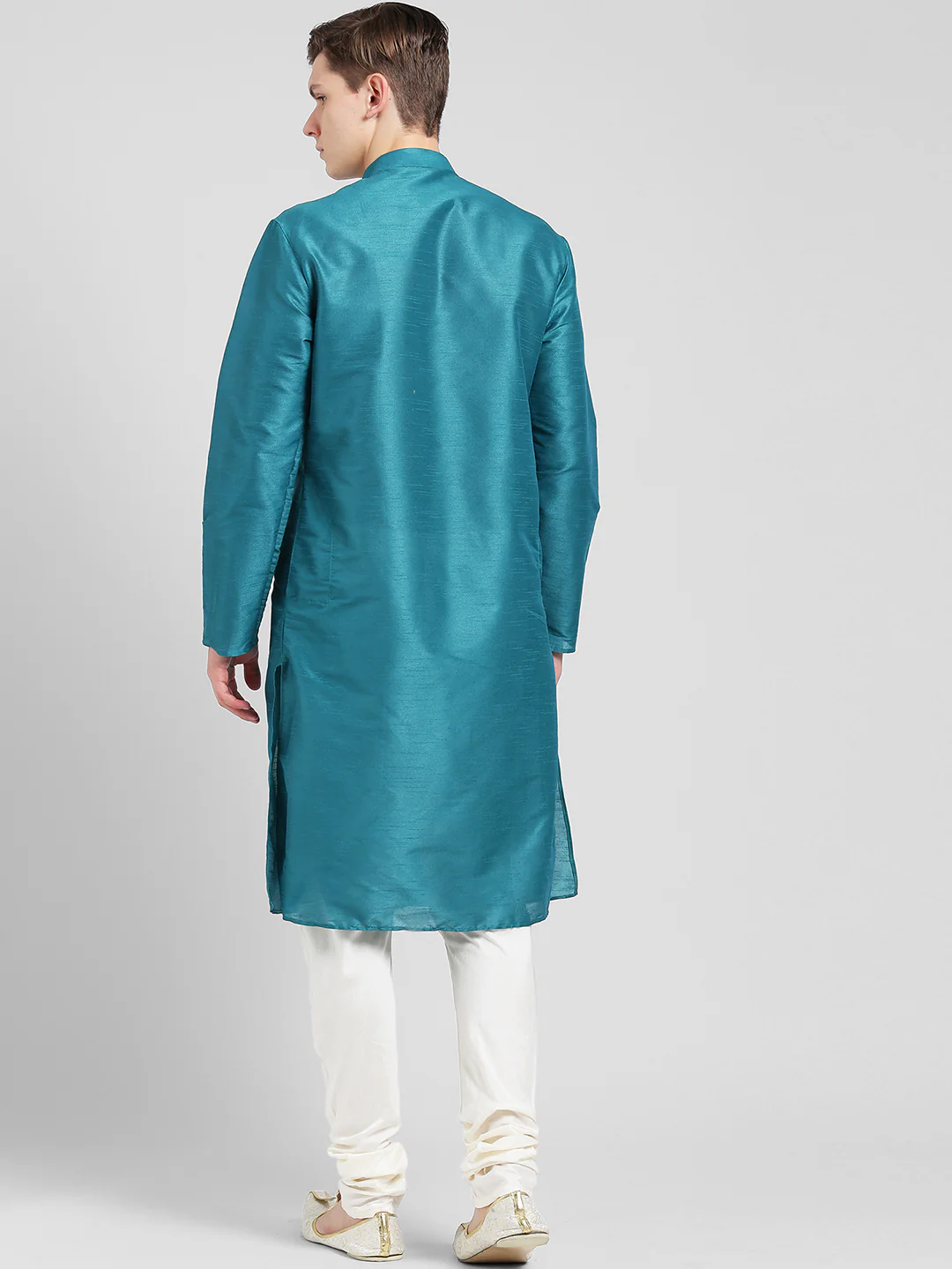 Men Blue Kurta Churidar Set - Image 4