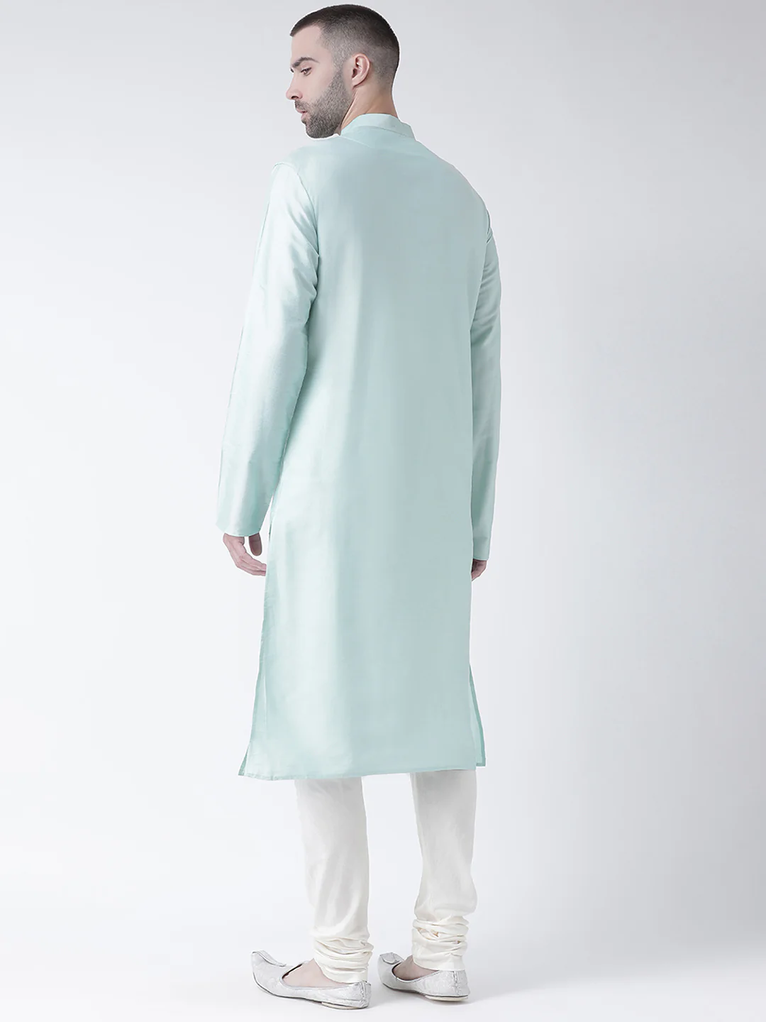 Light Green Silk Blend Solid Kurta Churidar Set - Image 3