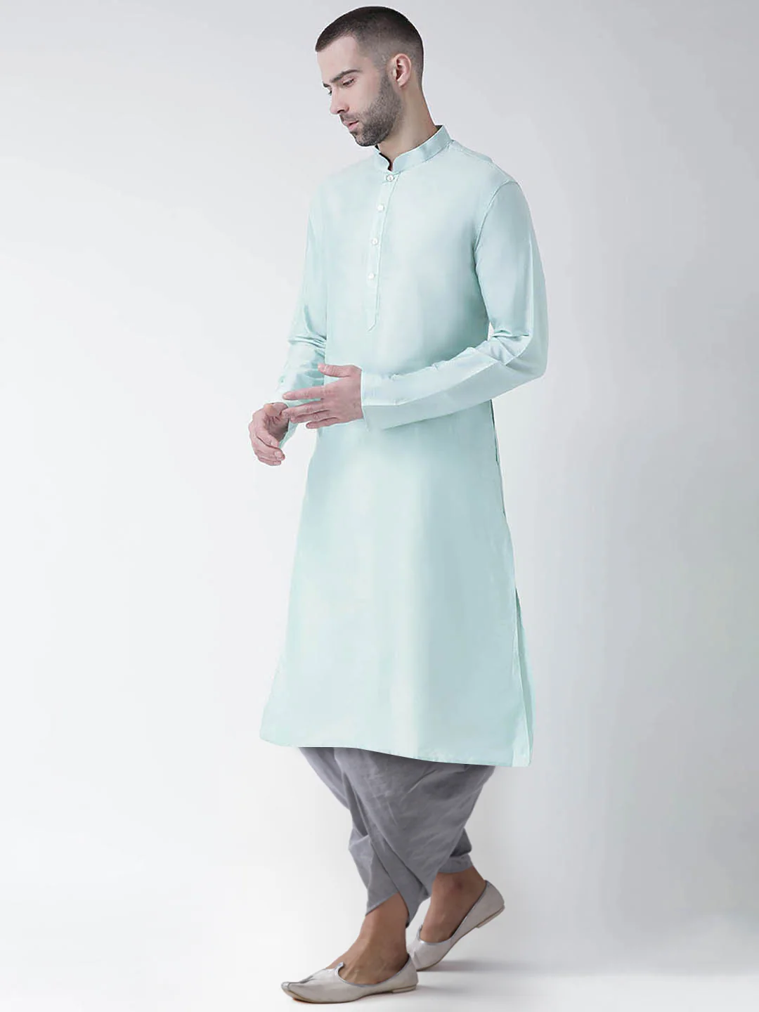 Mint Green Art Silk Kurta Dhoti Set - Image 3