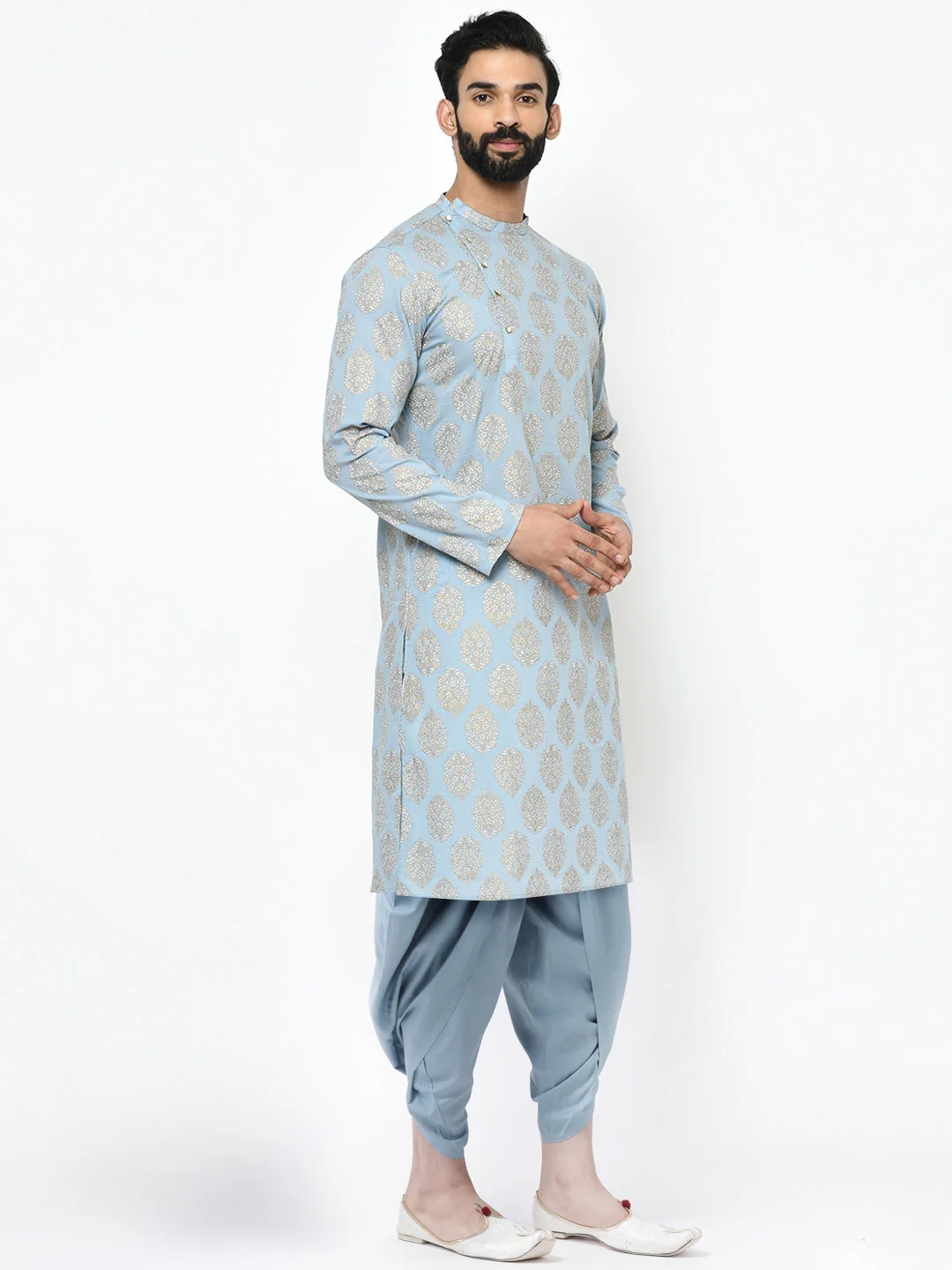 Light Blue Jacquard Kurta Dhoti Set - Image 2