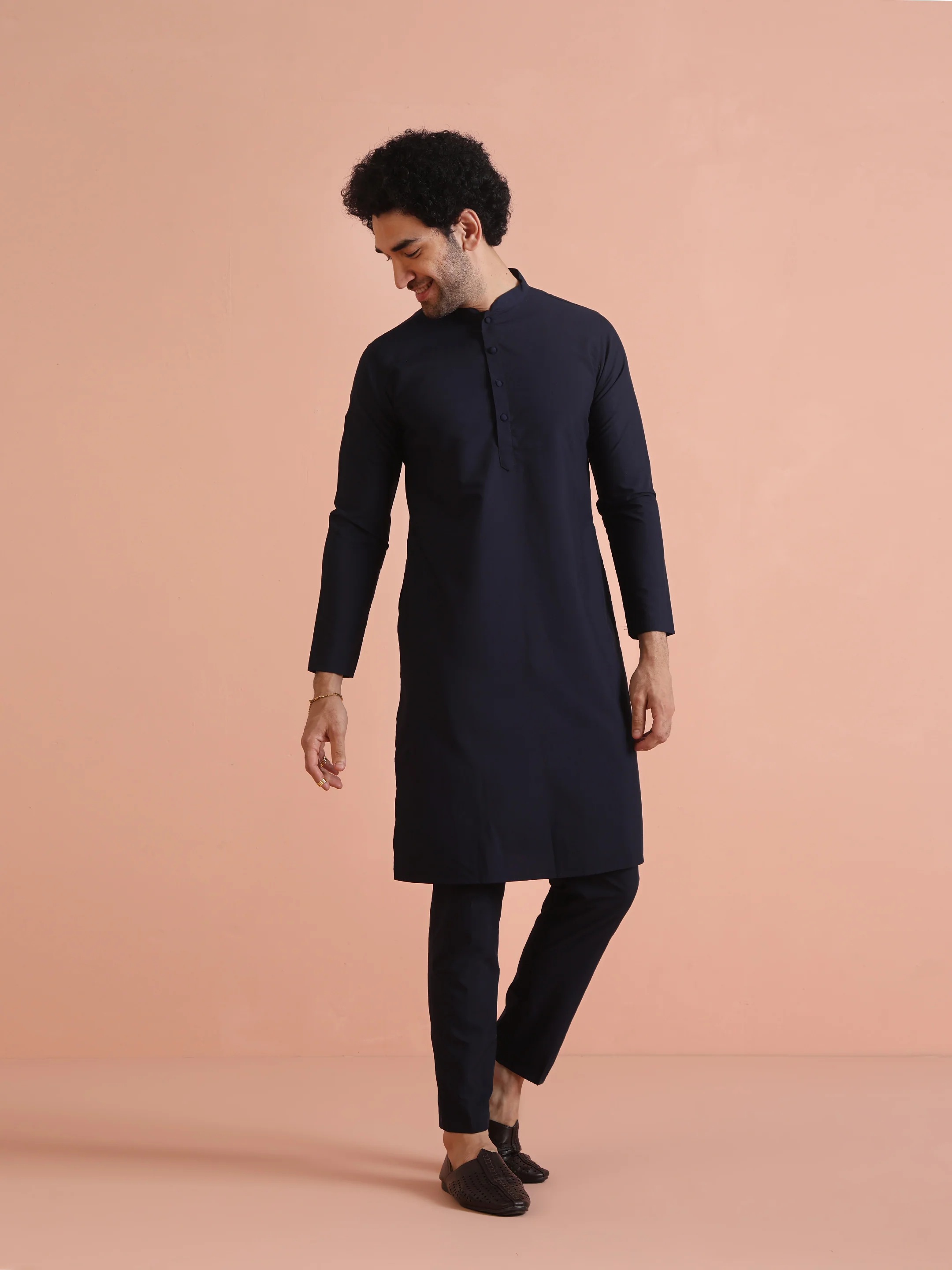 Blue Textured Nehru Jacket Kurta Trouser Set - Image 7