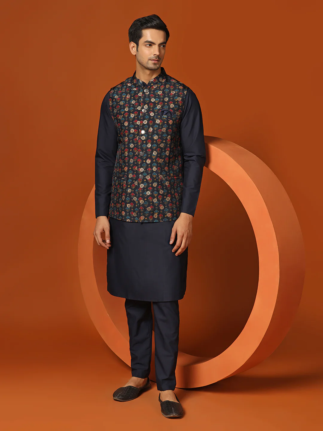 Men Blue Kurta Jacket Trouser Set - Image 8