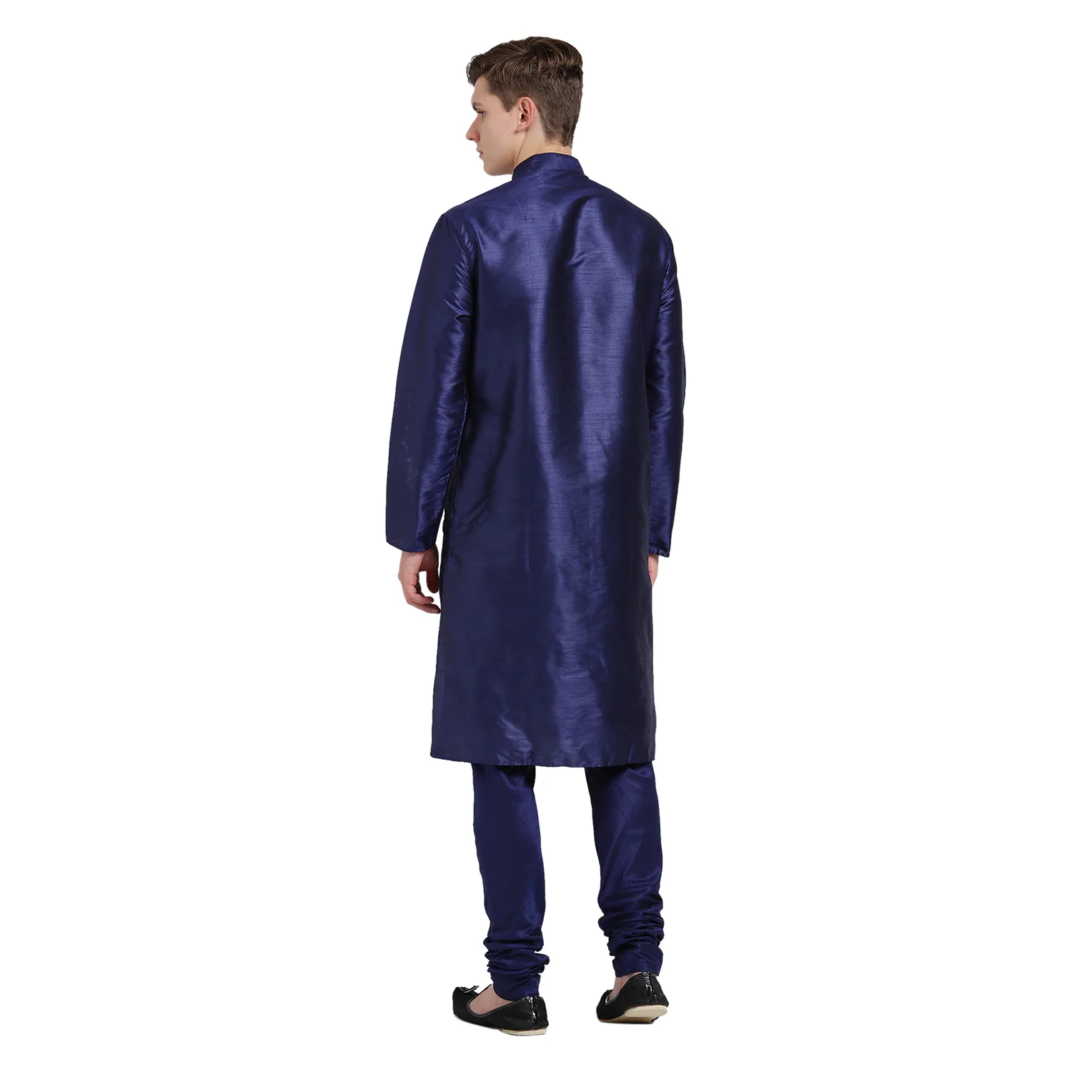 Navy Blue Silk Blend Solid Kurta - Image 4