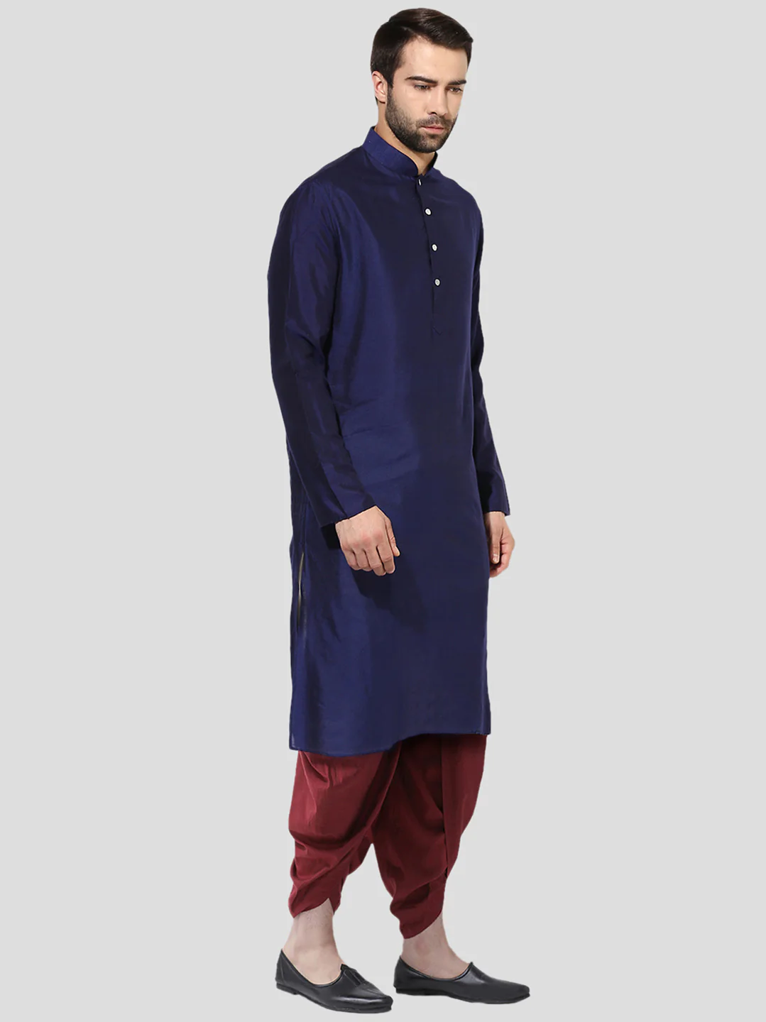 Men Blue Solid Dyed Kurta - Image 2
