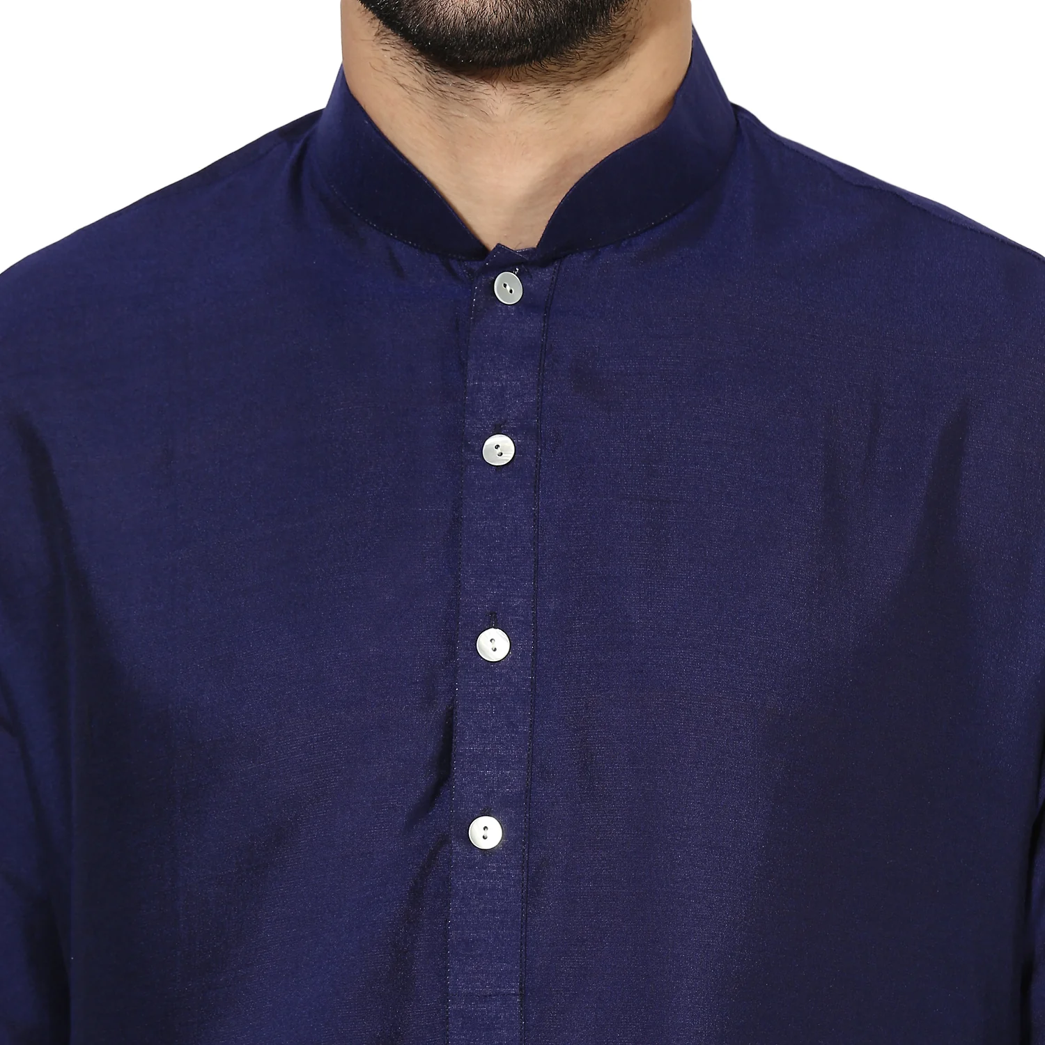 Men Blue Solid Dyed Kurta - Image 4