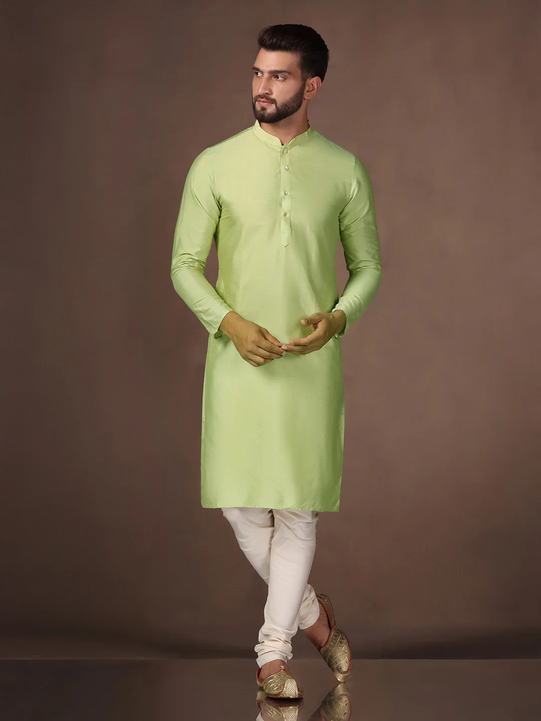 Men Blue Kurta Sherwani Churidar Set - Image 5