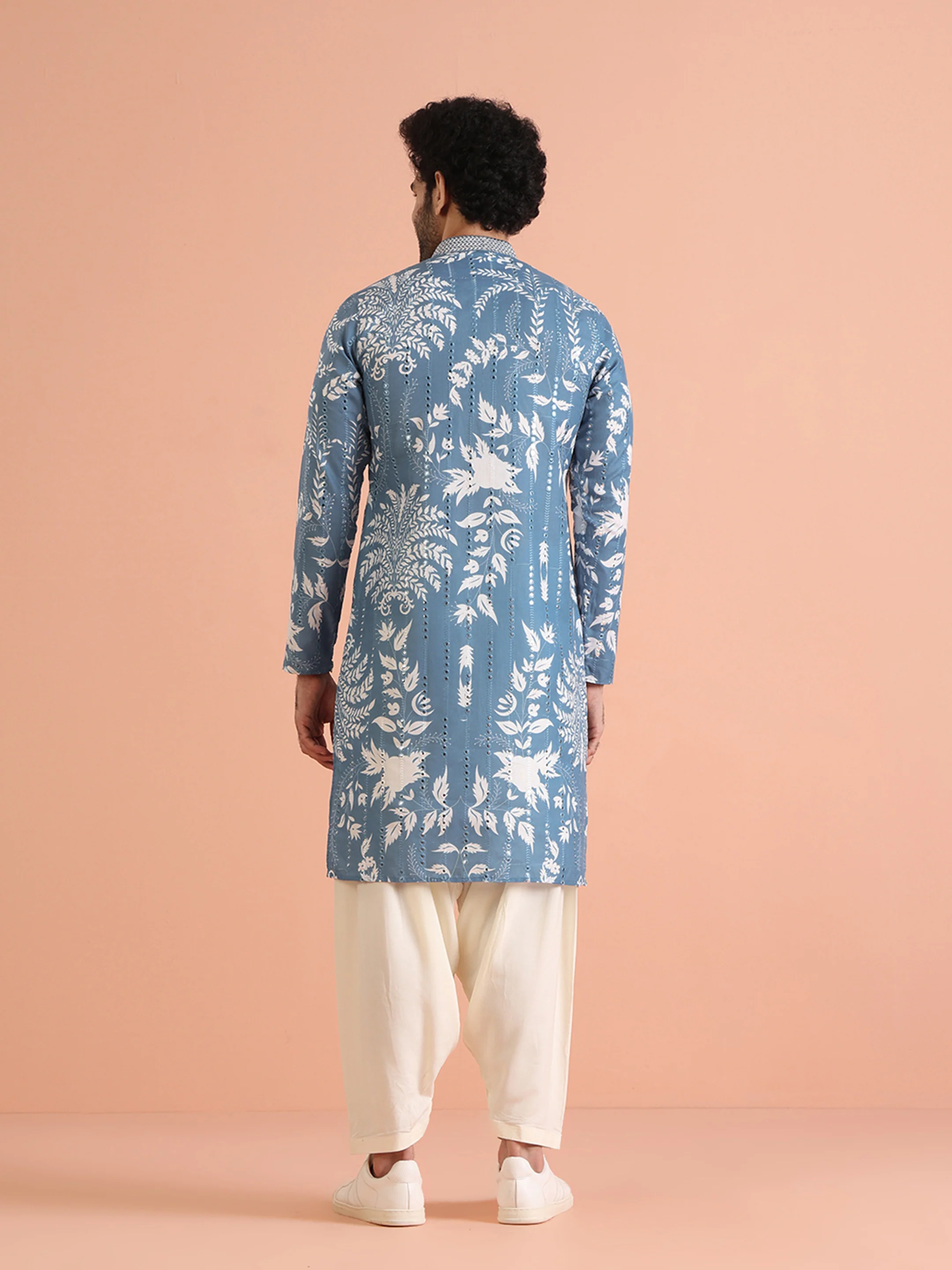 Blue Art Silk Mirror Work Printed Kurta - Image 5