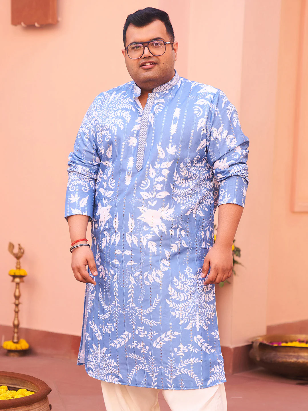 Blue Art Silk Mirror Work Printed Kurta - Image 8