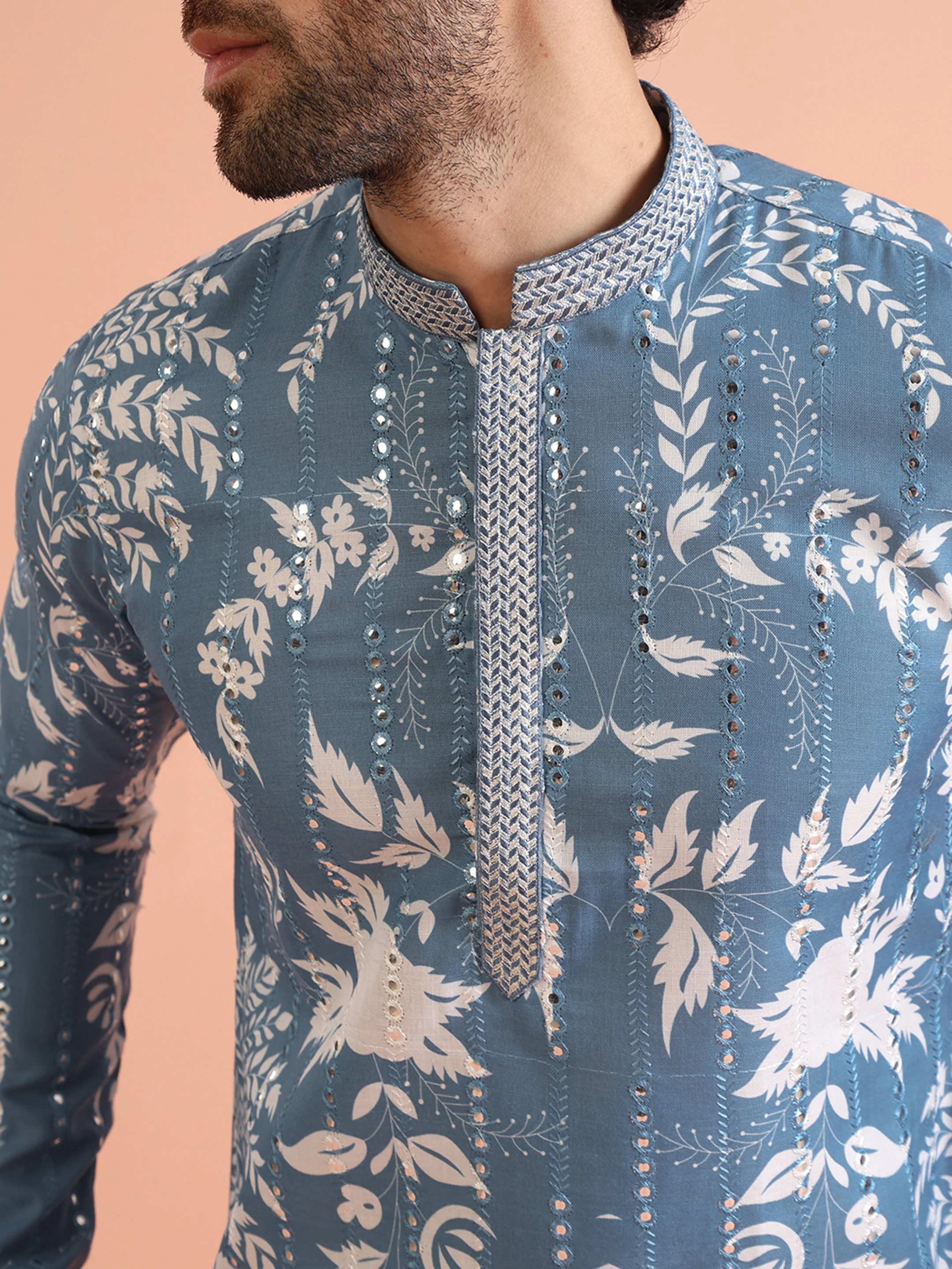 Blue Printed Cotton Blend Kurta Patiala Set - Image 6