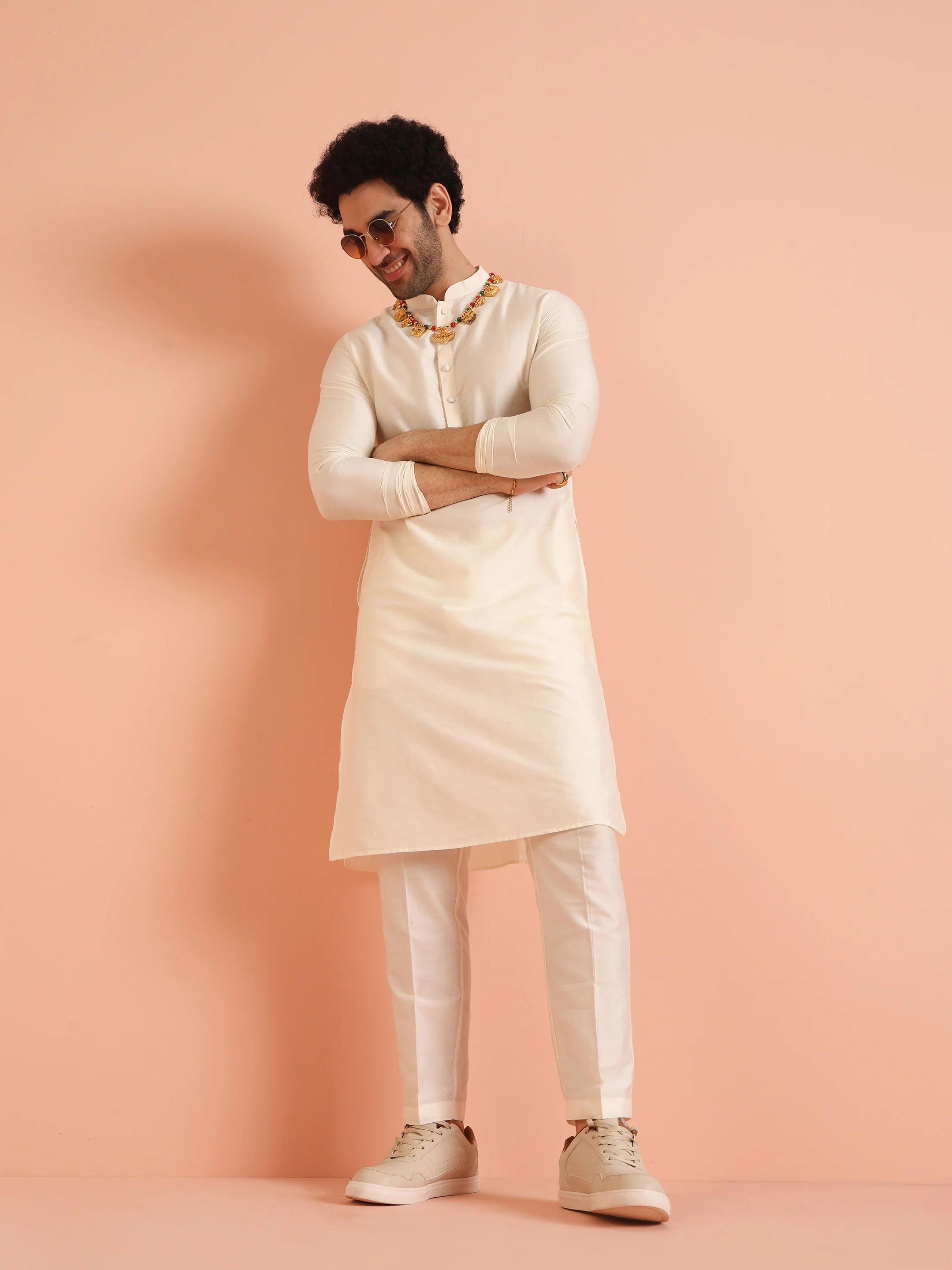 Blue Printed Cotton Nehru Jacket Kurta Trouser Set - Image 7