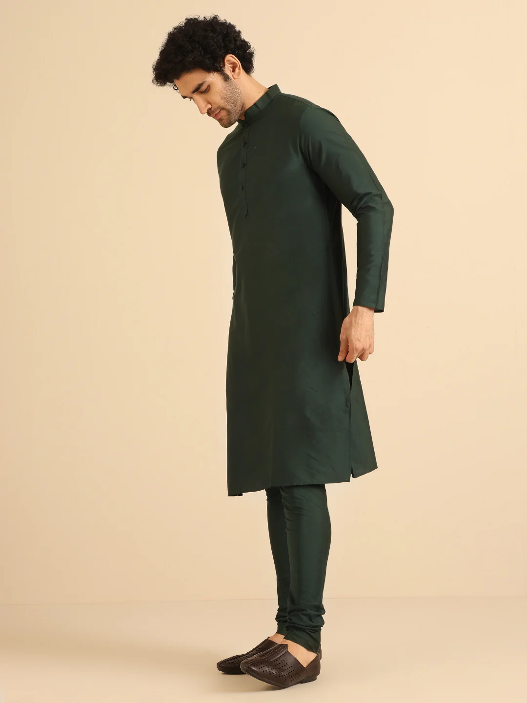 Dark Green Silk Blend Kurta with Churidar - Image 7