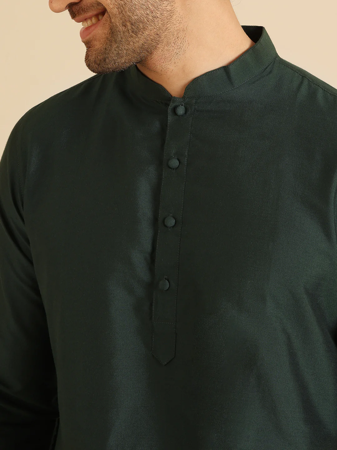 Green Silk Blend Solid Long Kurta - Image 5