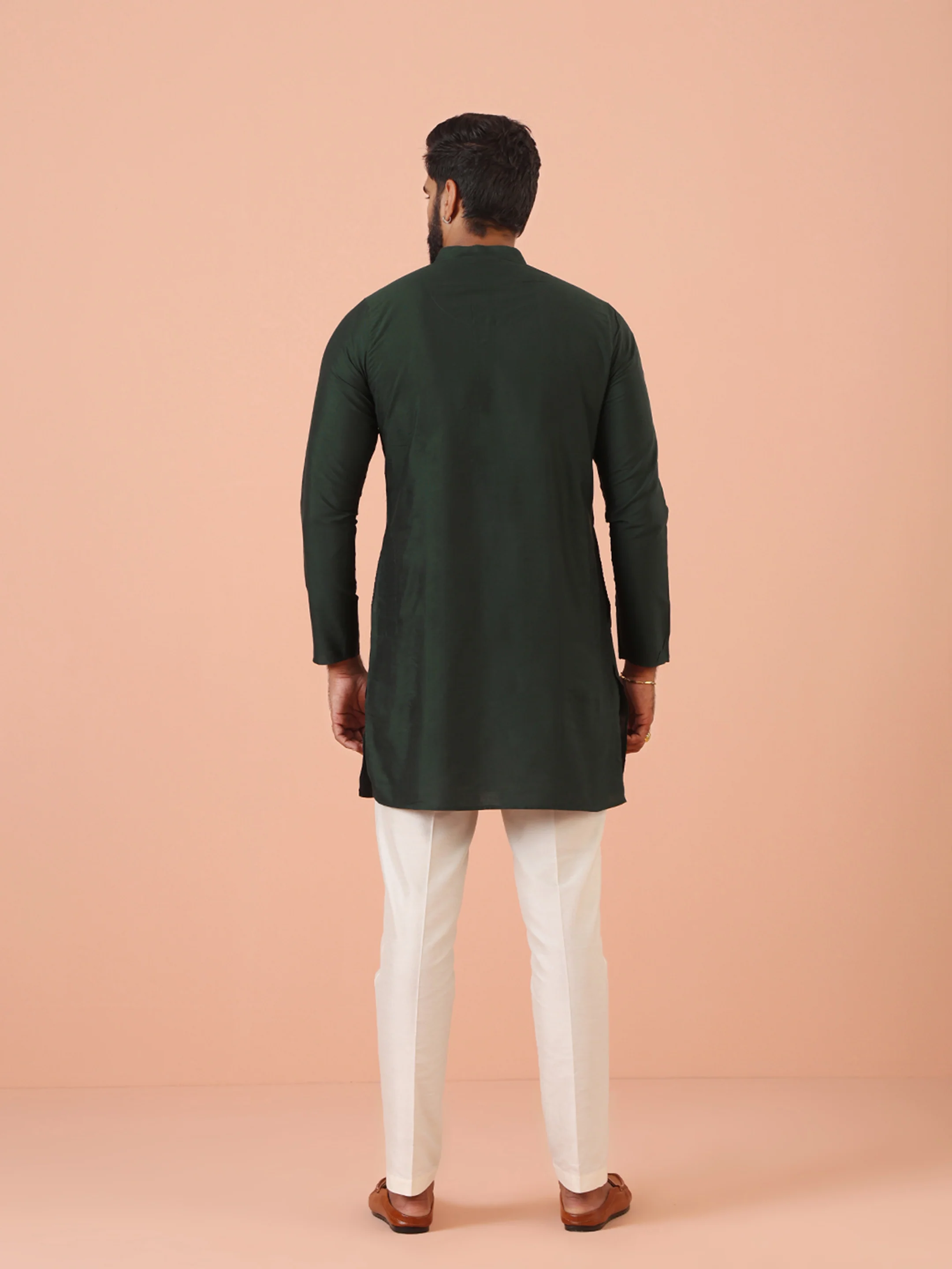 Dark Green Classic Straight Kurta with Mandarin Collar Festive Ethnic Wear - Image 4