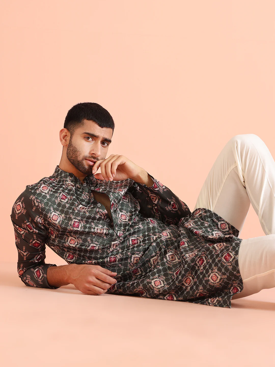 Men Bottle green Kurta Trouser Set