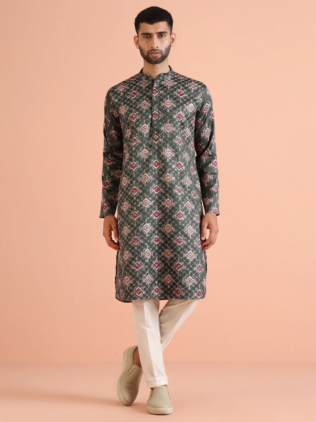Men Bottle green Kurta Trouser Set - Image 2