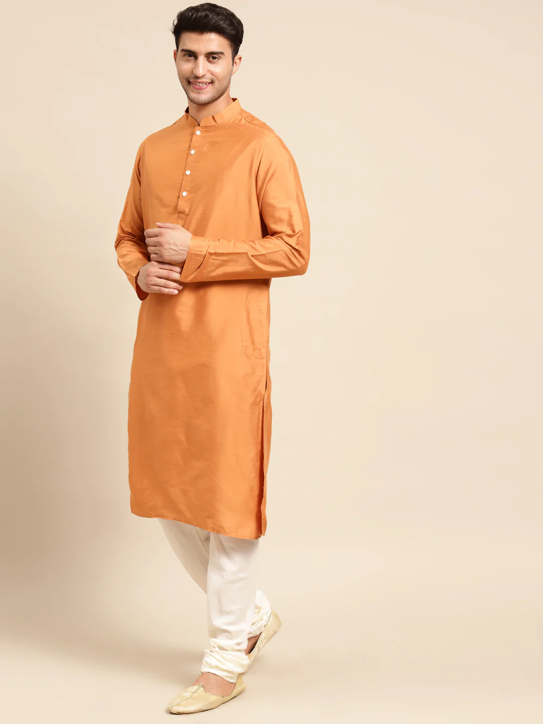 Orange Kurta Churidar with Printed Dupatta - Image 3