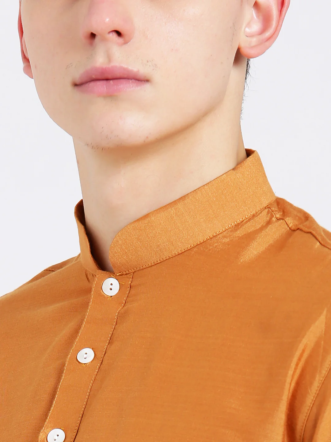 Orange Silk Blend Kurta Cream Churidar Set - Image 5
