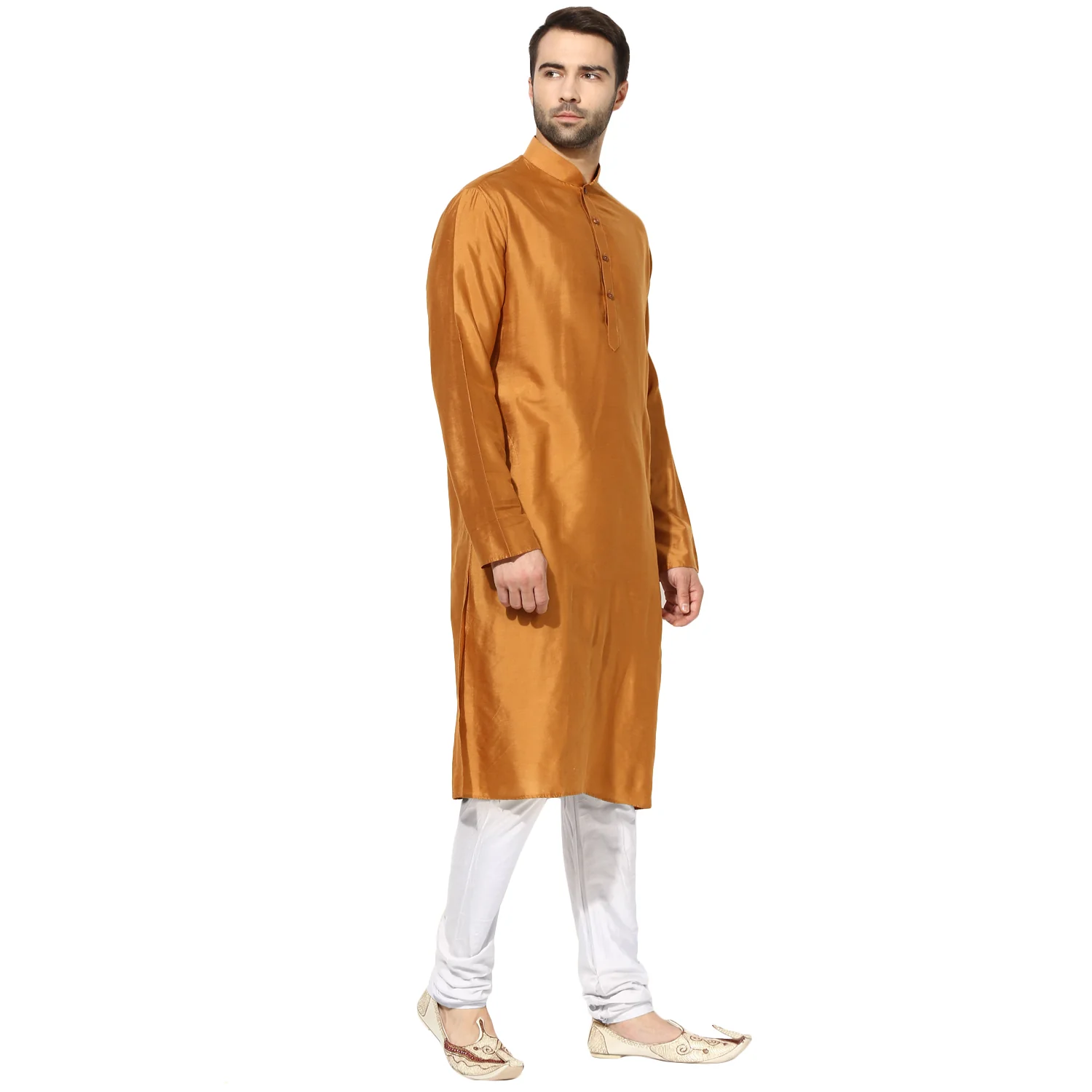 Mustard Silk Blend Kurta with White Churidar - Image 2