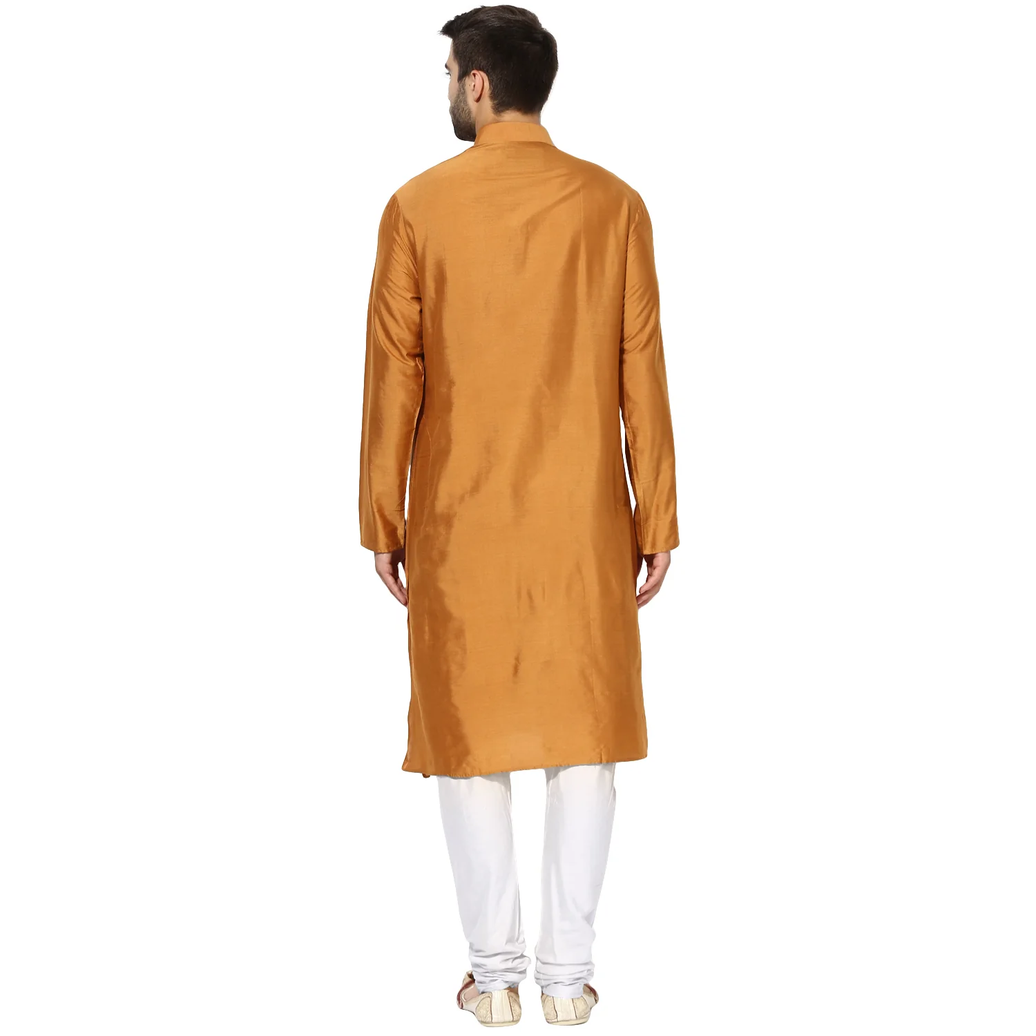 Mustard Silk Blend Kurta with White Churidar - Image 4