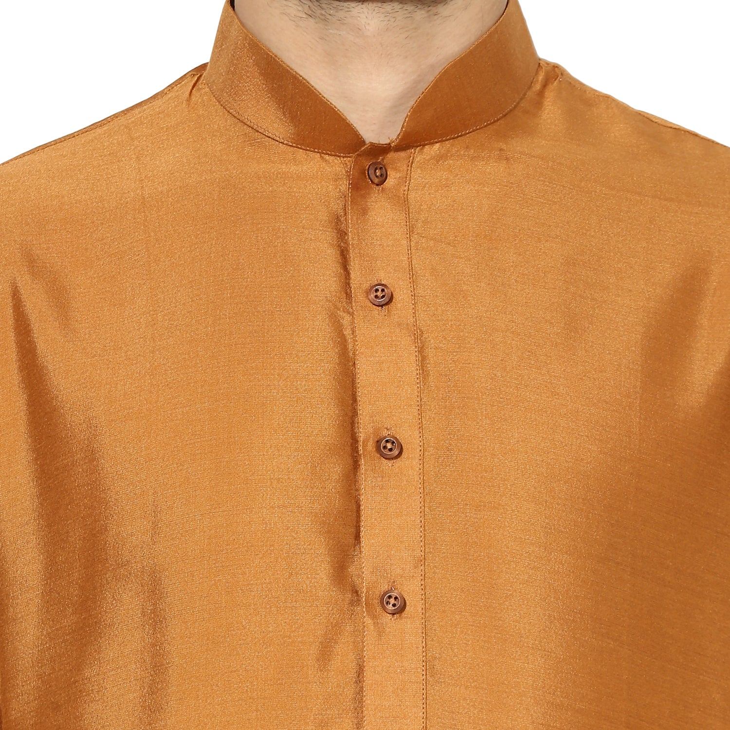 Mustard Silk Blend Kurta with White Churidar - Image 5