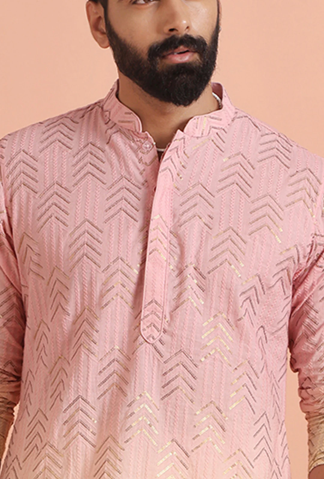 Men Brown Sequinned Kurta Trouser Set - Image 3