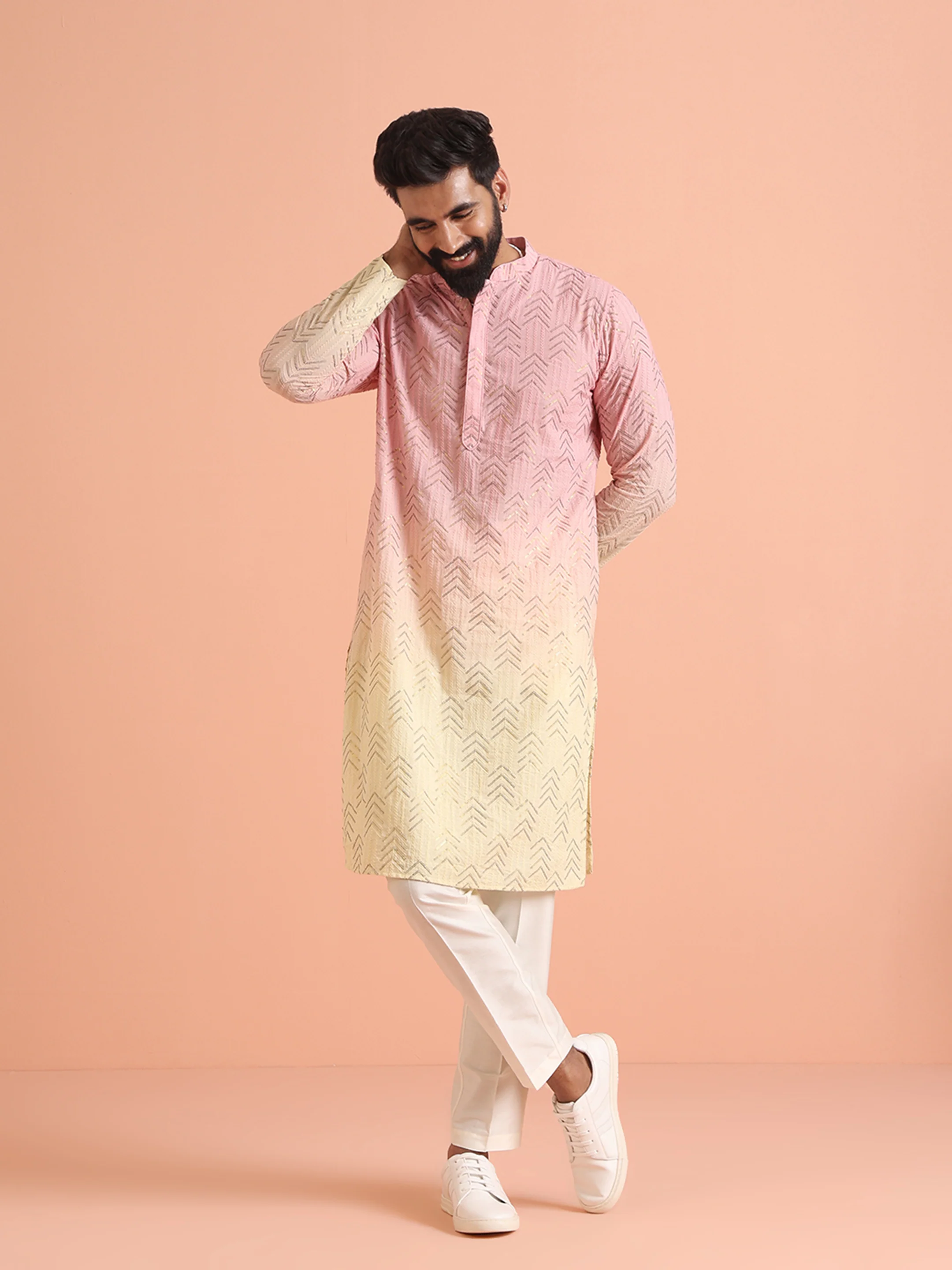 Men Brown Sequinned Kurta Trouser Set - Image 4