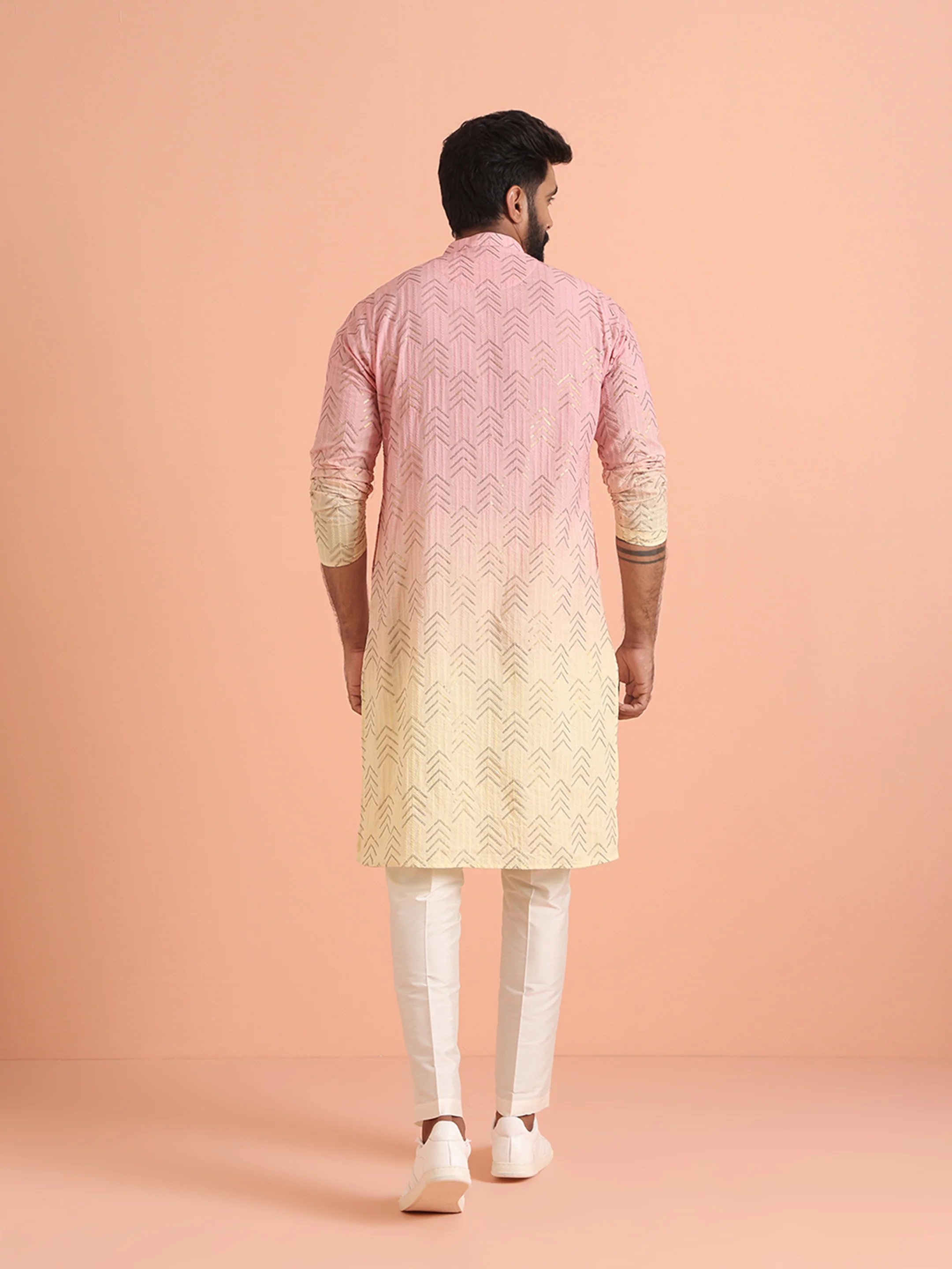 Men Brown Sequinned Kurta Trouser Set - Image 5