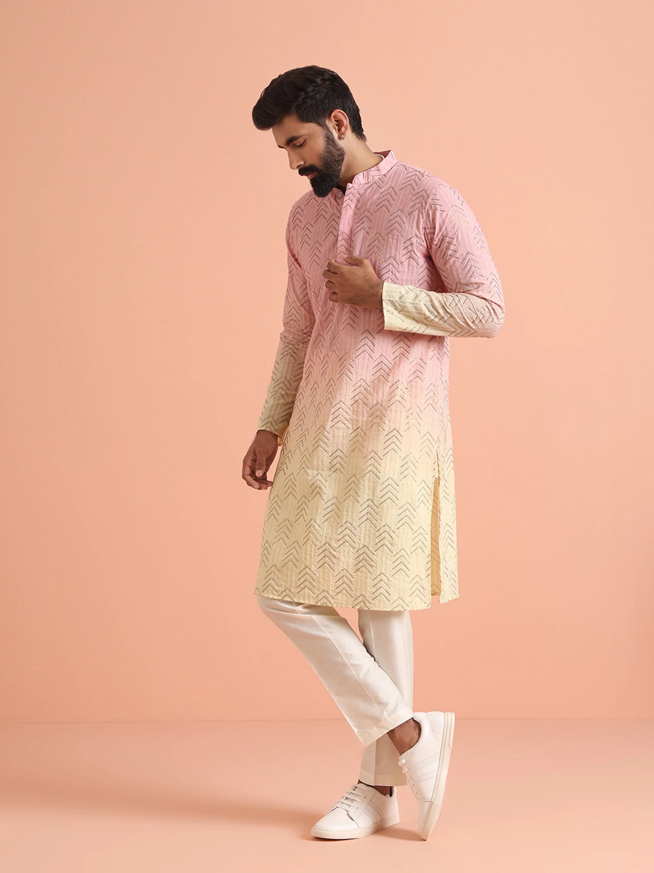 Men Brown Sequinned Kurta Trouser Set - Image 7