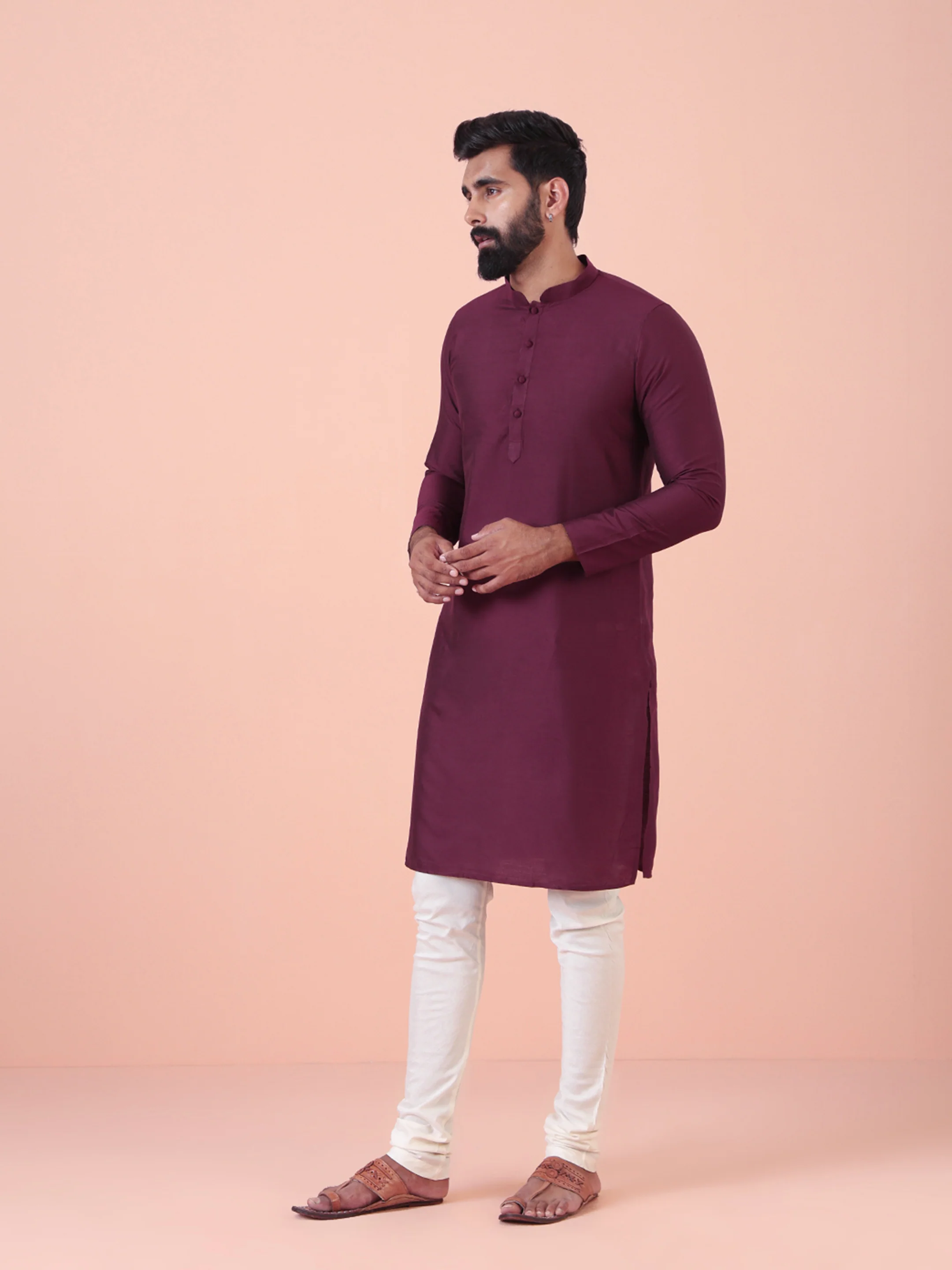 Wine Solid Plain Kurta - Image 2