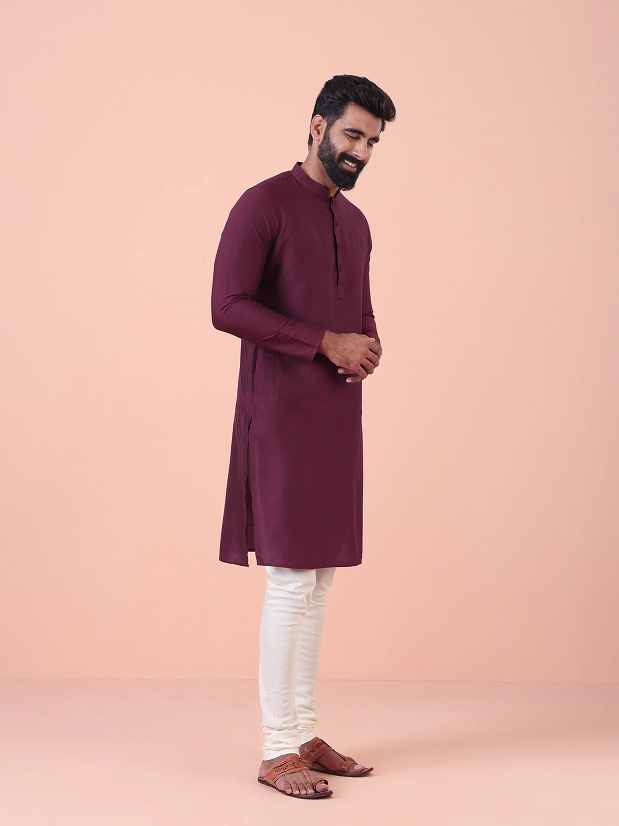 Wine Solid Plain Kurta - Image 3