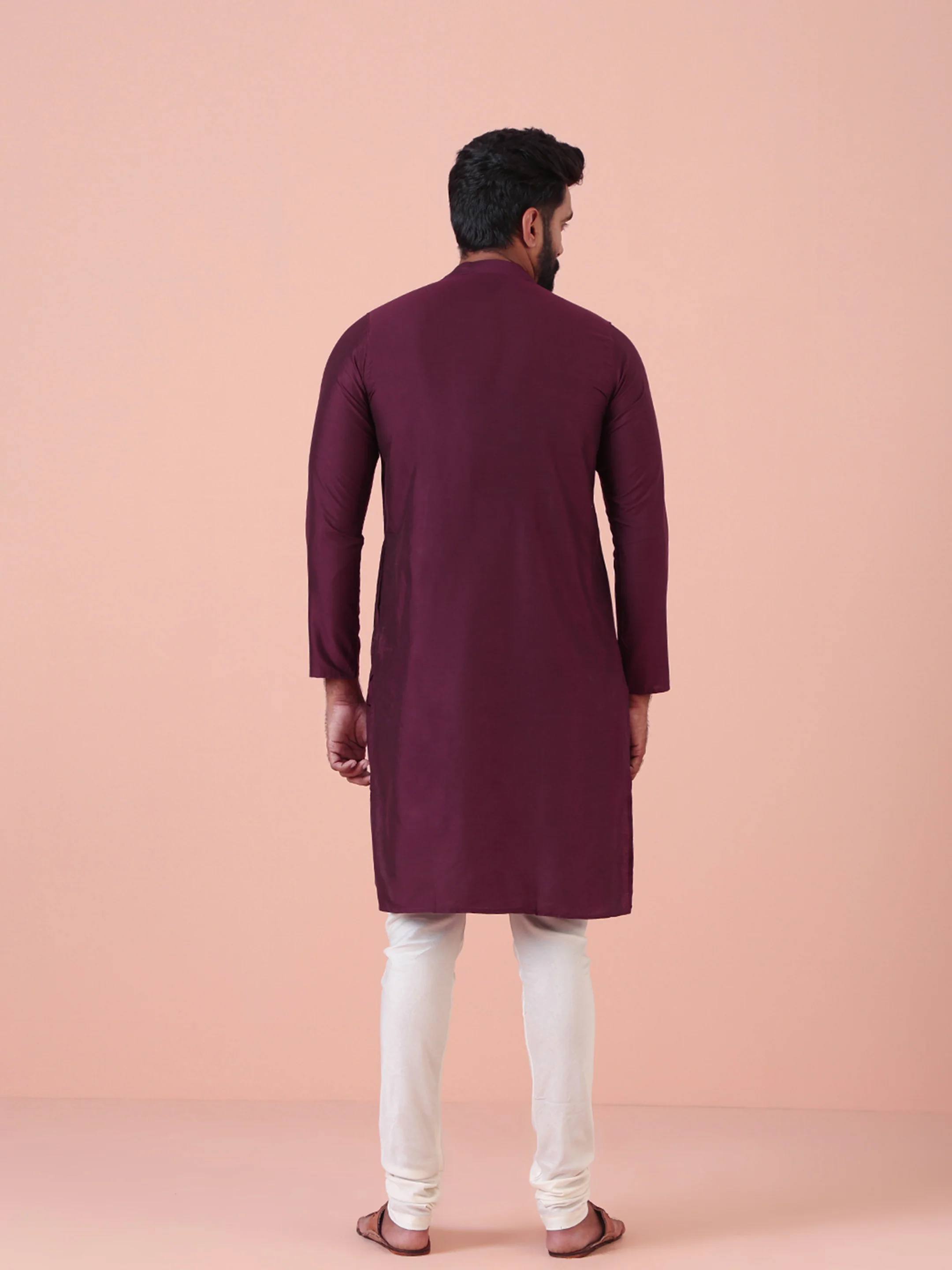 Wine Solid Plain Kurta - Image 4