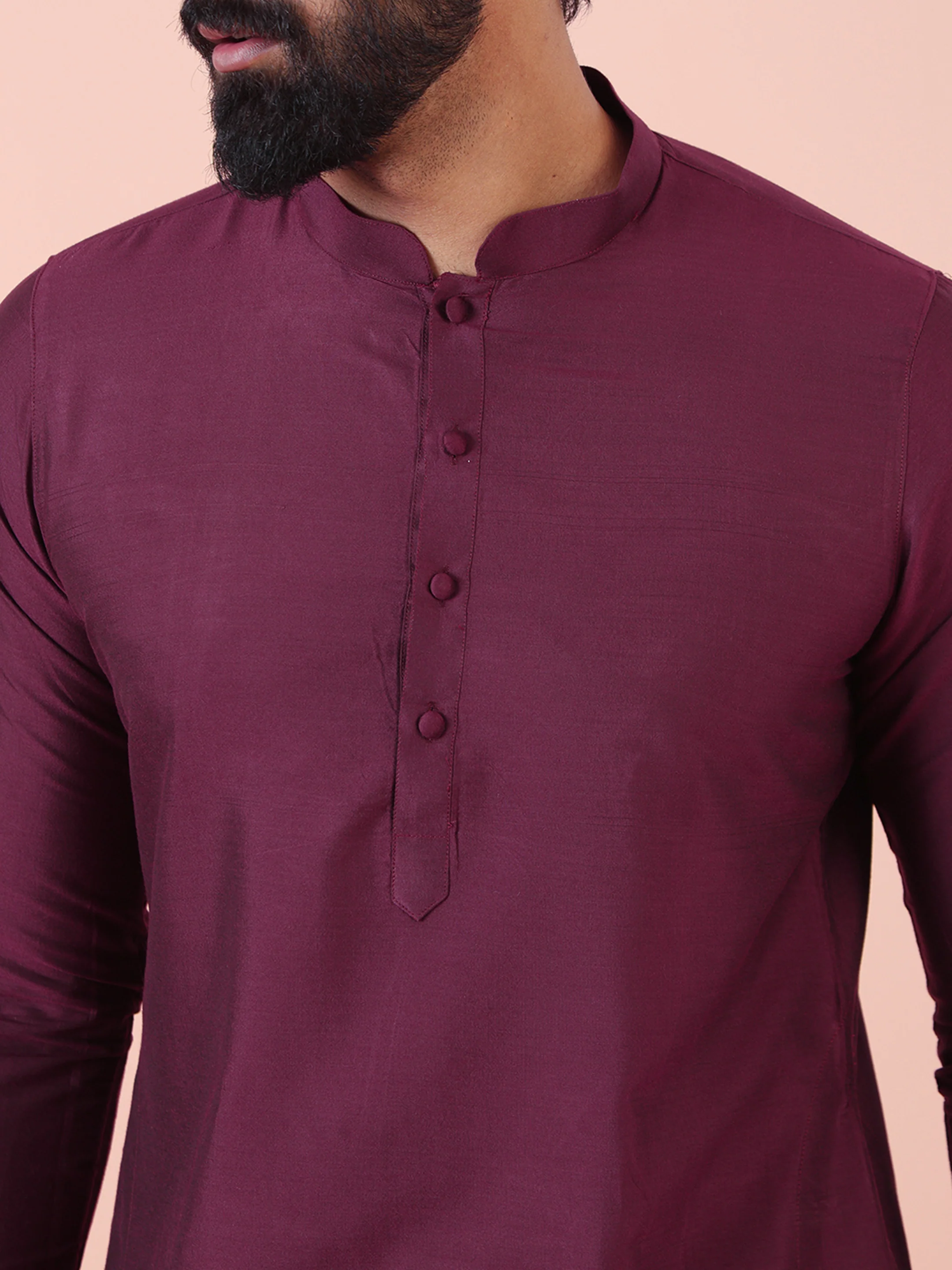 Wine Solid Plain Kurta - Image 5