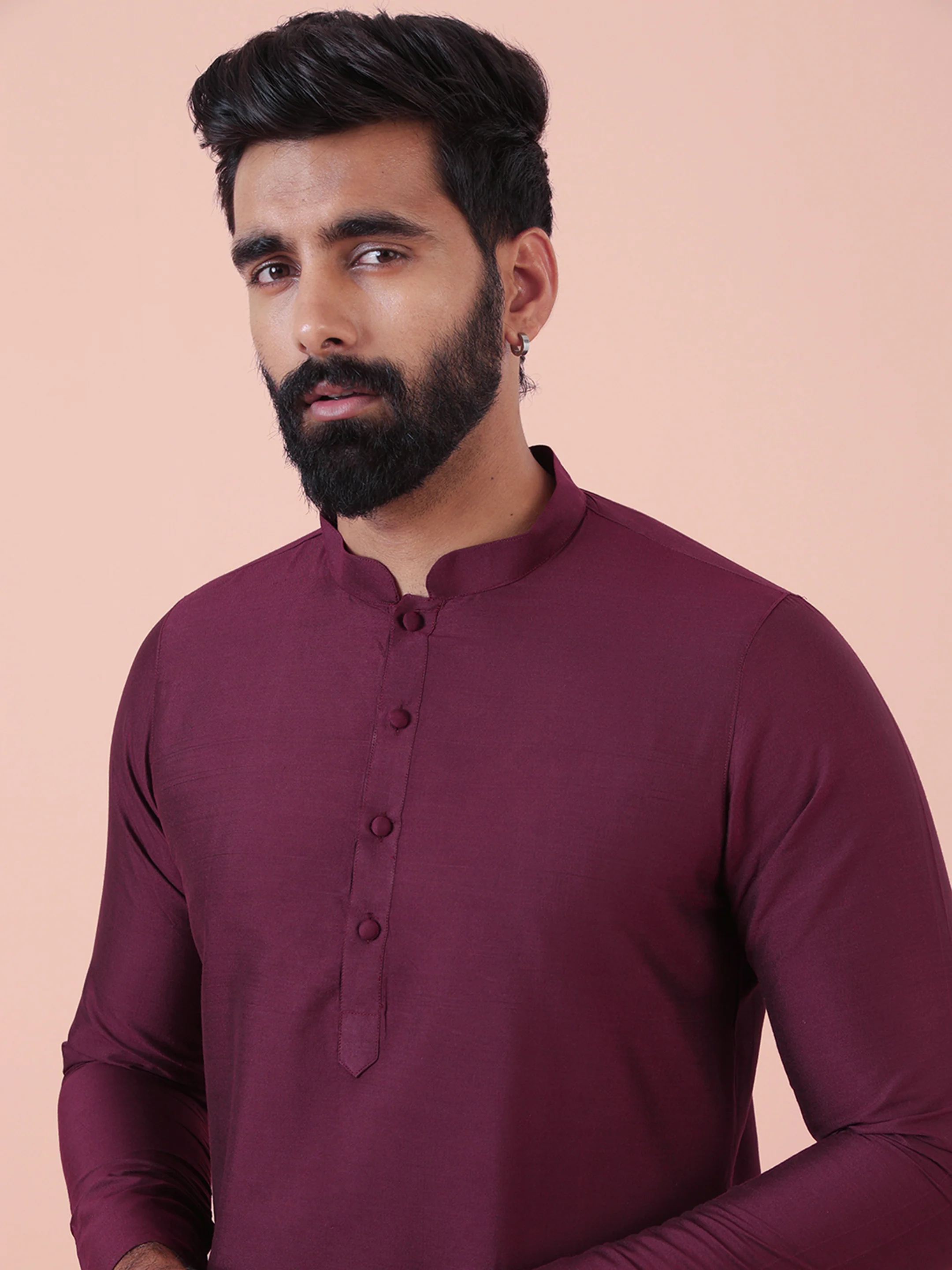 Wine Solid Plain Kurta - Image 7