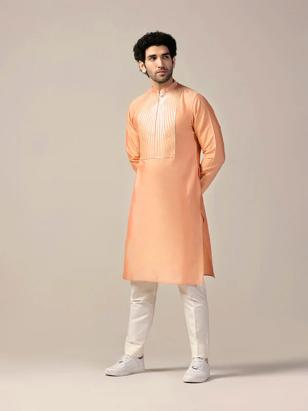 Men Coral Kurta Trouser Set - Image 3