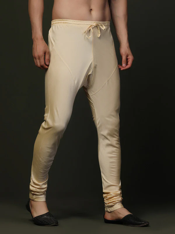 Beige Solid Elasticated Churidar - Image 2