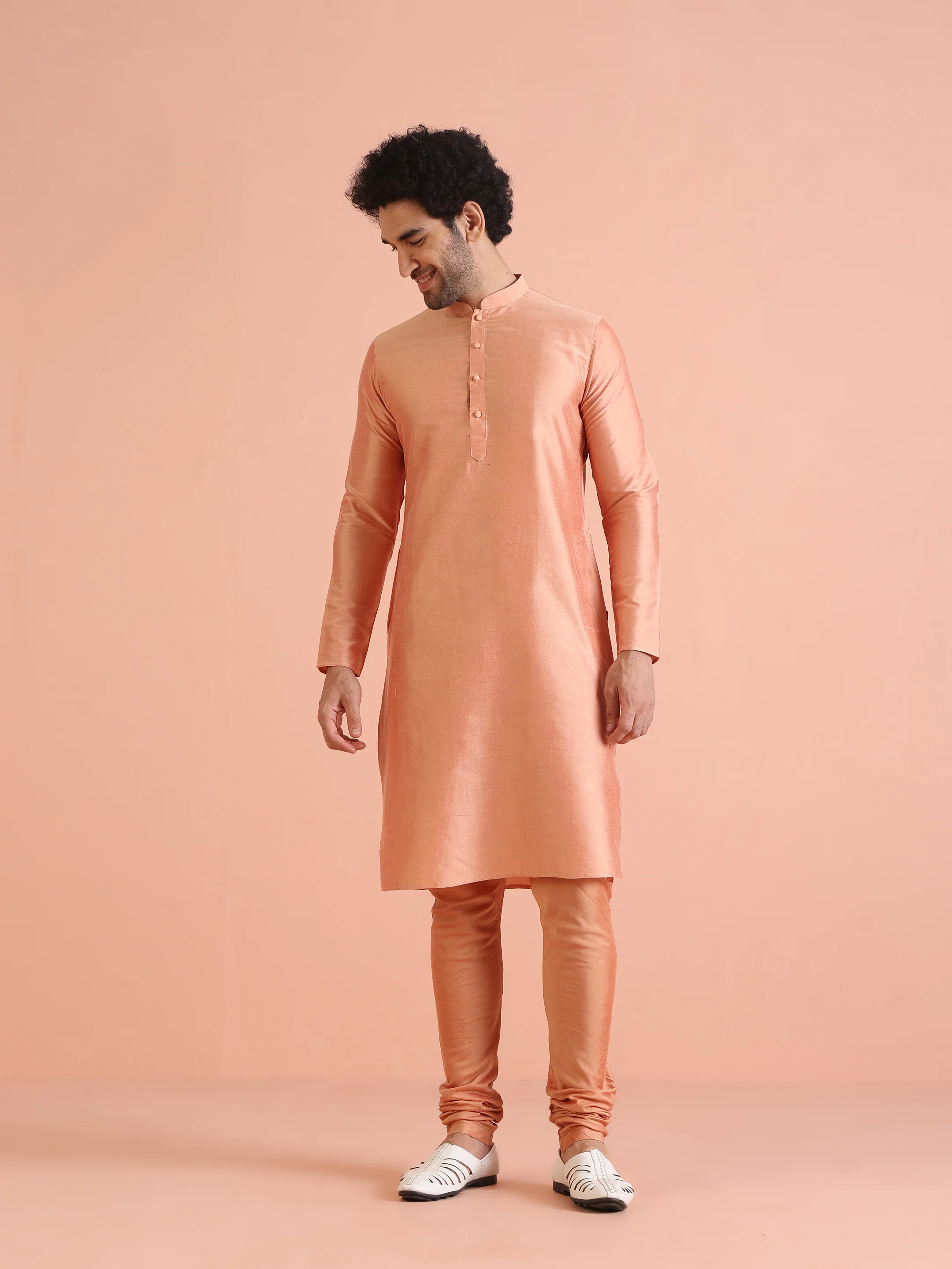 Men Cream Jacquard Kurta Indowestern Churidar Set with Ethnic Motifs - Image 7
