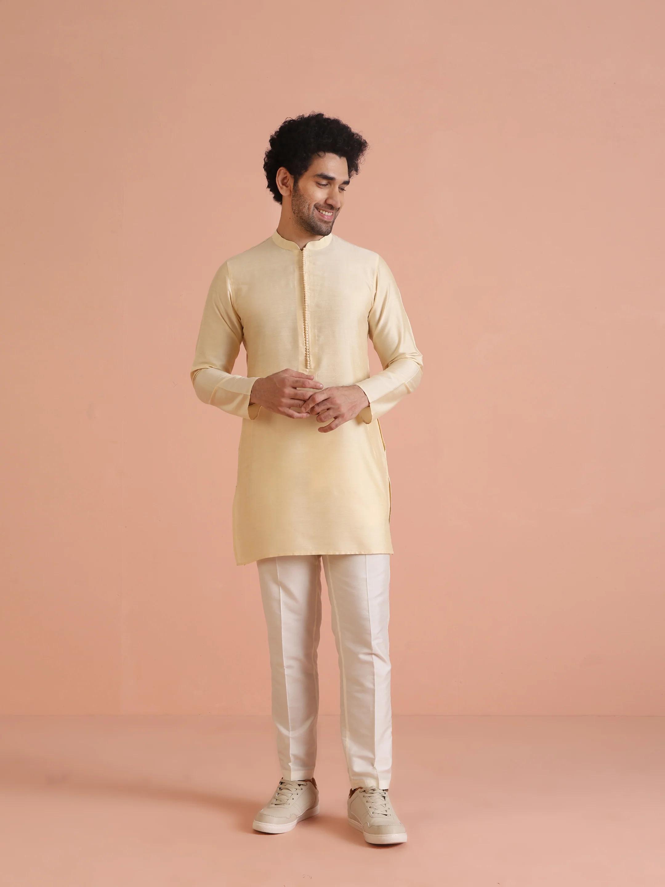 Cream Jacquard Ethnic Motif Nehru Jacket Kurta Trouser Set â€“ Wedding & Festive Wear - Image 6